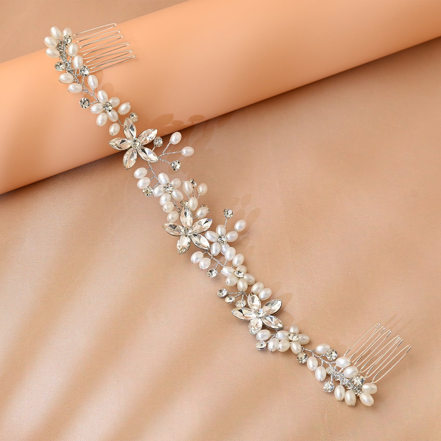 Bridella BHP128 Silver Rhinestone & Pearl Tiara