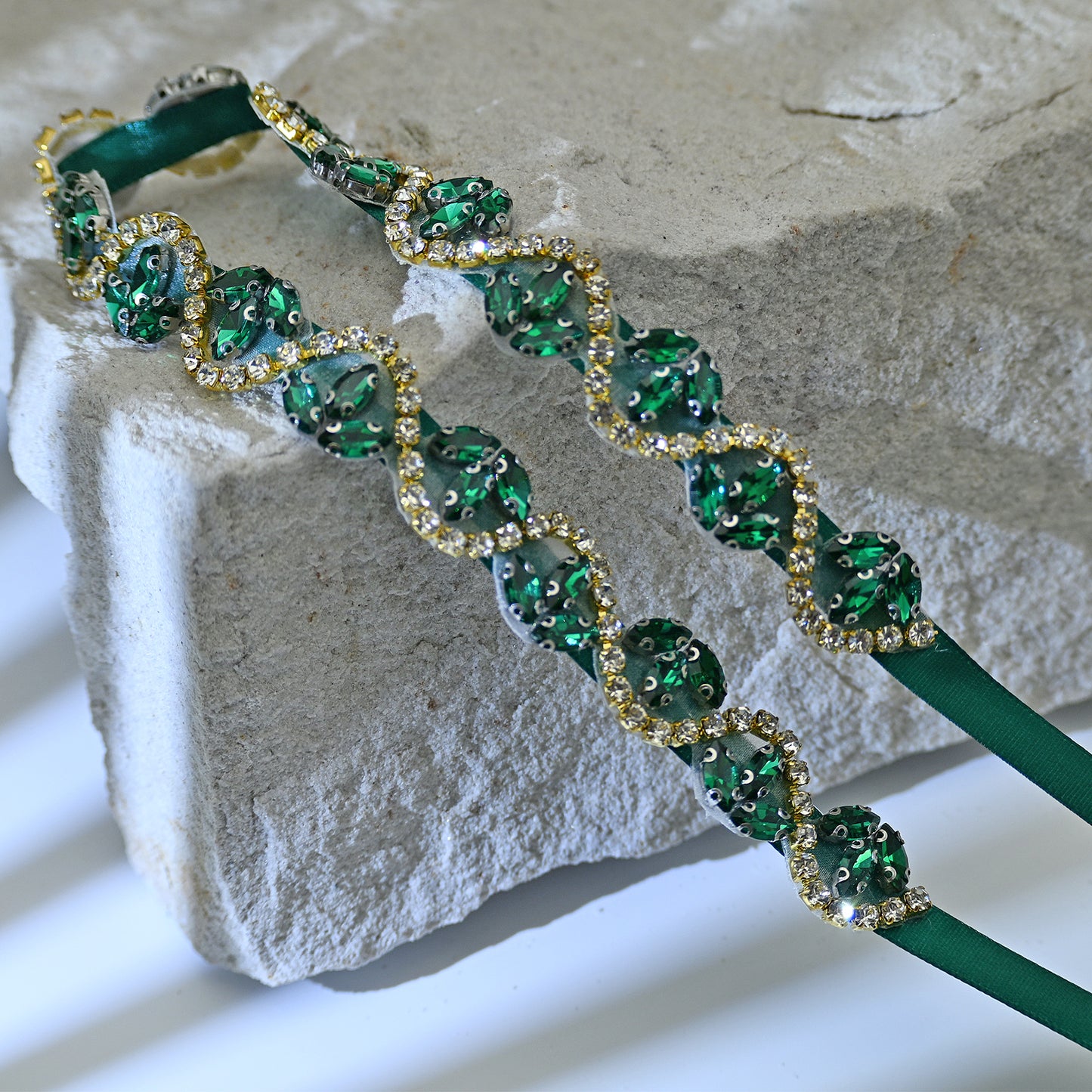 Bridella BS203KL-Green Ribbon Emerald Rhinestone Belt