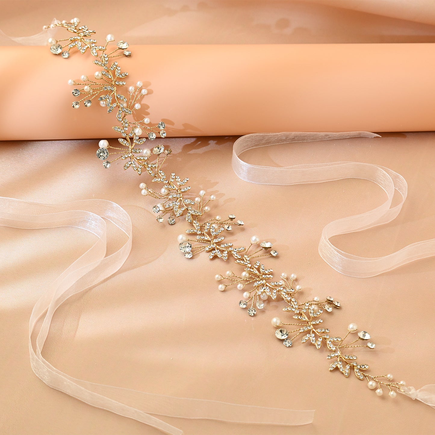 Bridella BHP233-G Gold Rhinestone & Pearl Headband