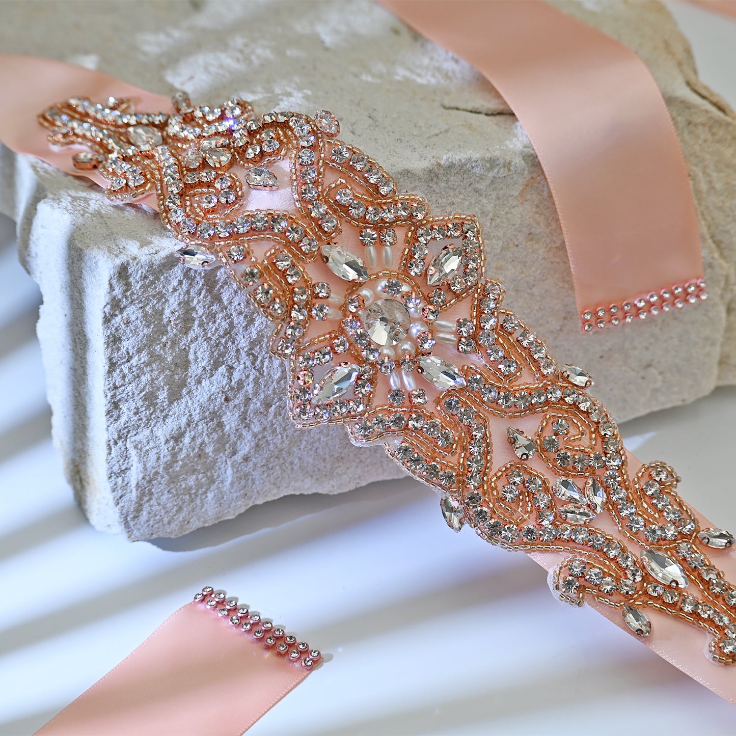 Bridella BS26RG Rose Gold Rhinestone & Pearl Belt