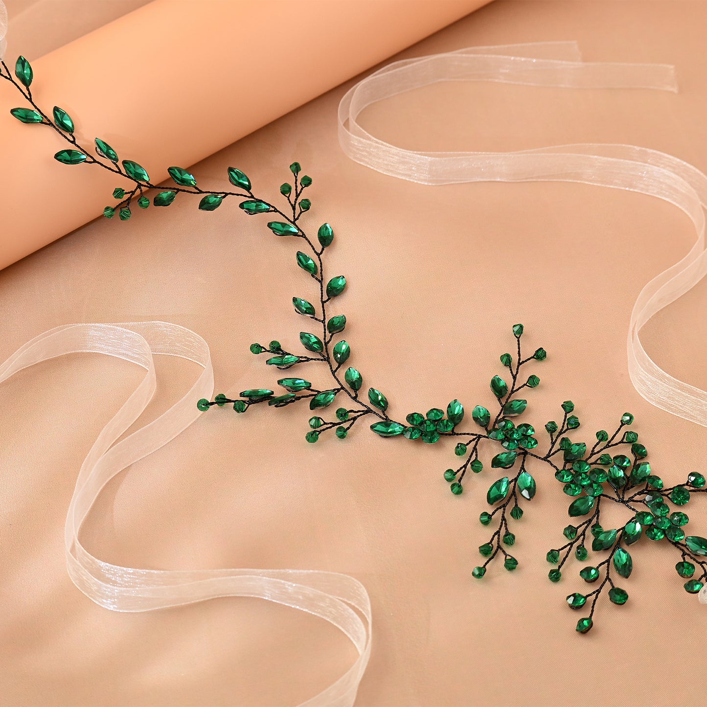 Bridella BHP65-KL Green Rhinestone & Crystal Headband