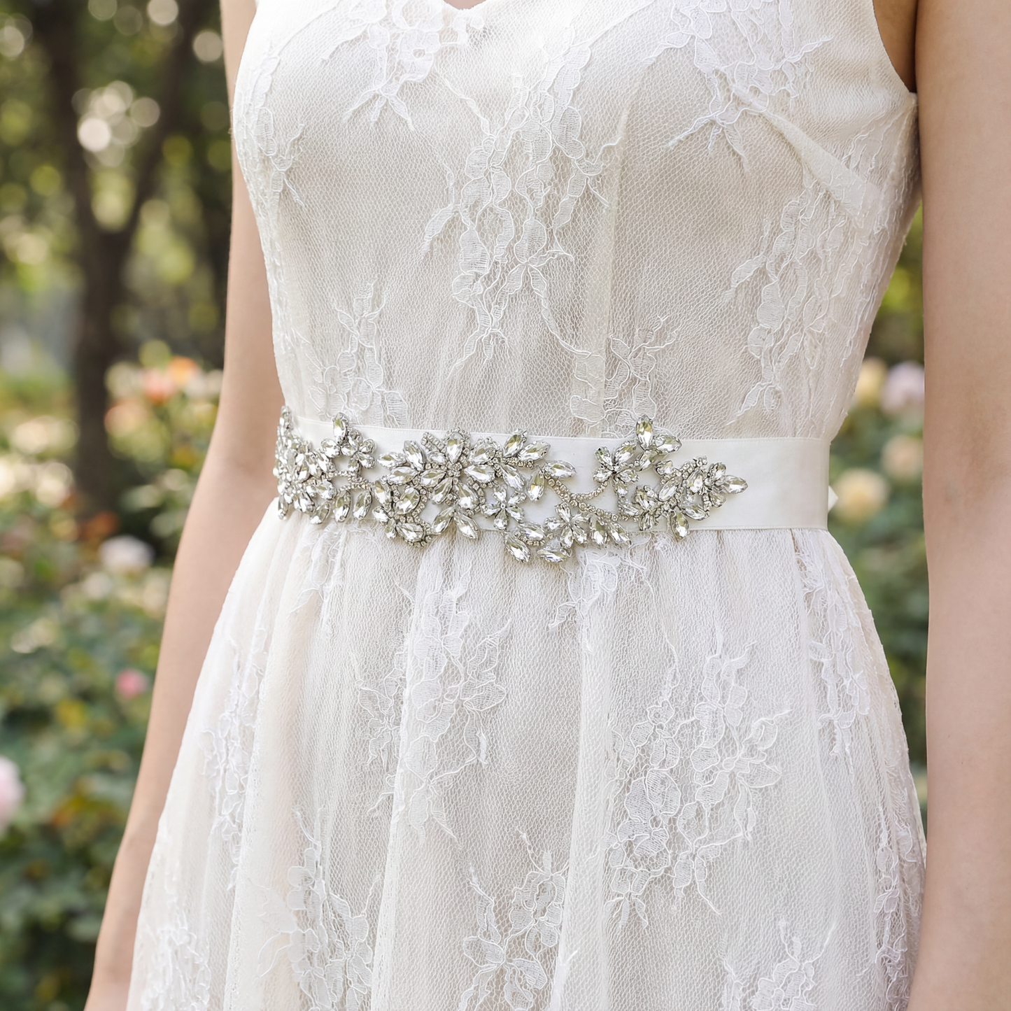 Off white Rhinestone Belt - Bridella BS283