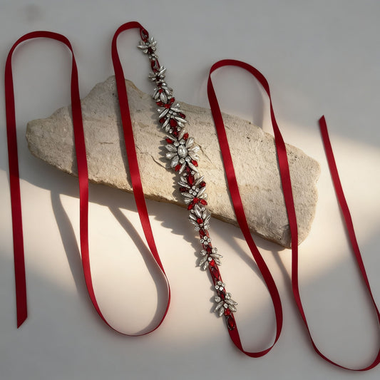 BS122R burgundy rhinestone belt