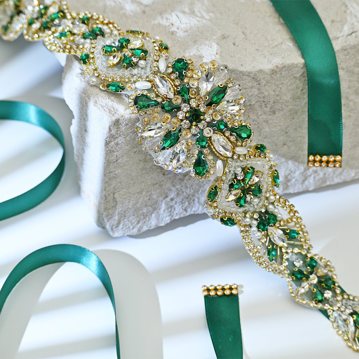 Green Rhinestone Pearl Bridal Belt Wedding Sash – Bridella BS433GKL
