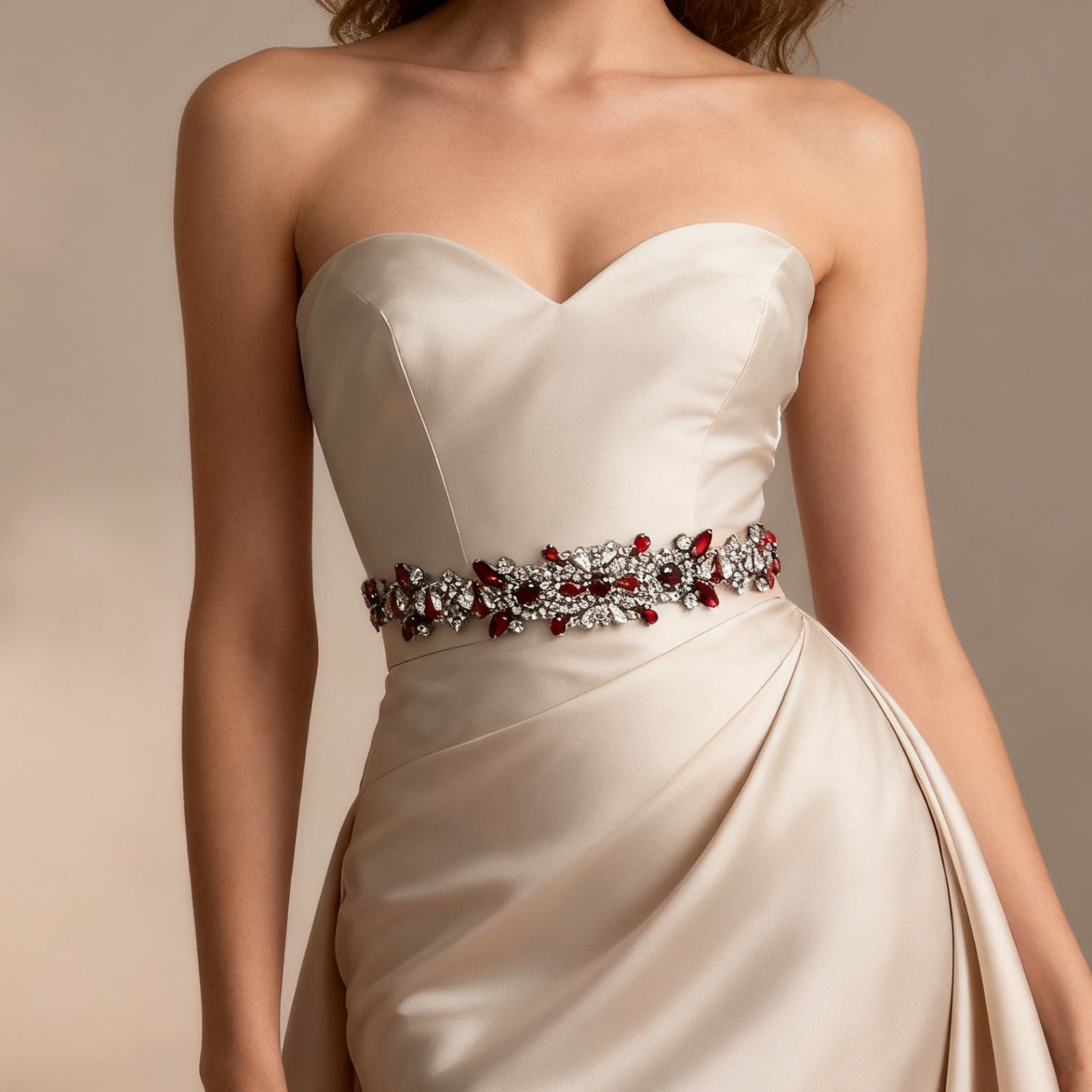 BS51R-Red Ribbon burgundy rhinestone belt