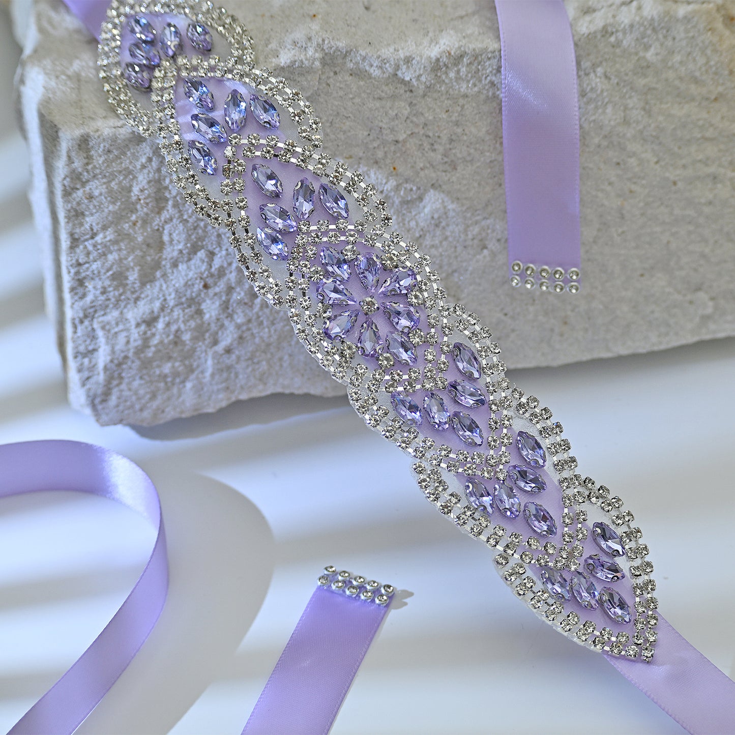 Bridella BS248LA-Light purple ribbon Lavender Rhinestone Belt
