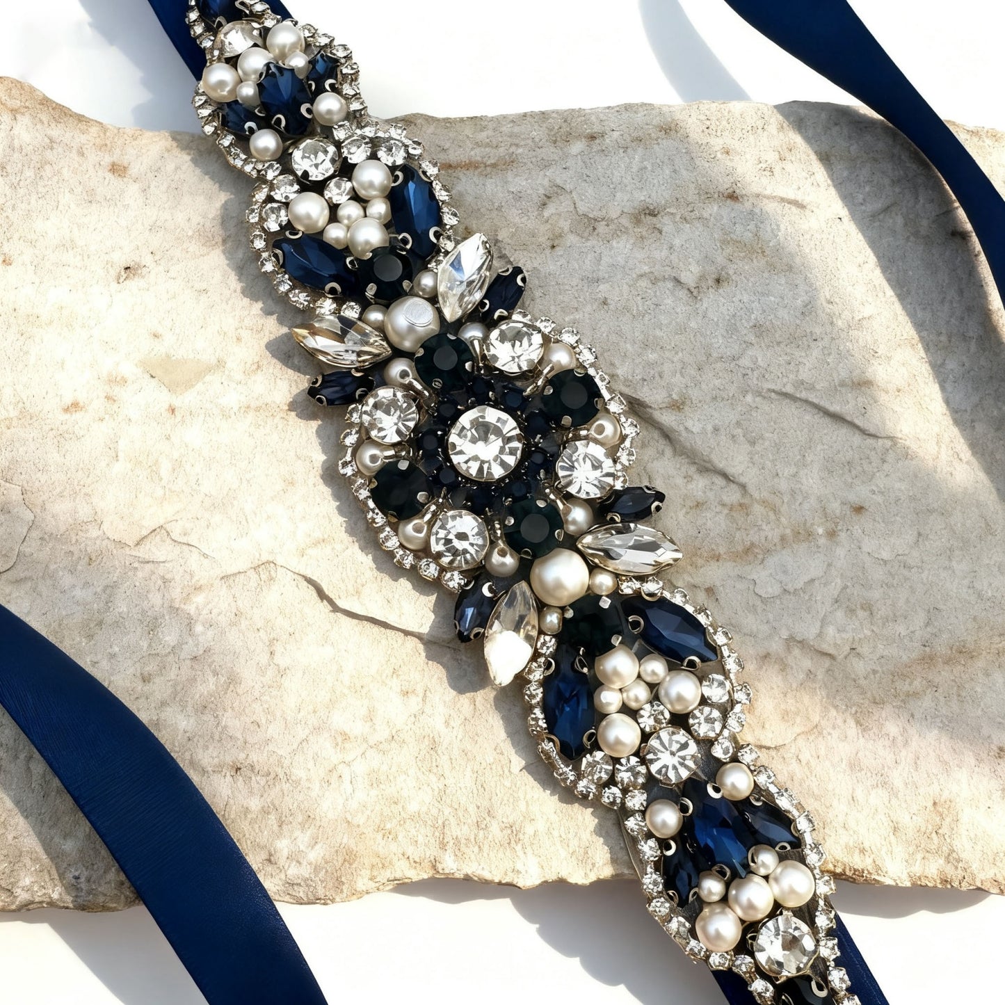 BS162ML navy rhinestone belt