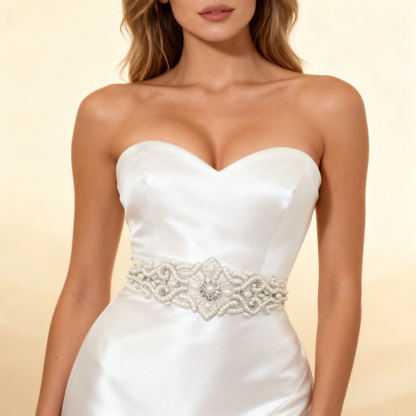 Bridella BS26A Ivory Rhinestone & Pearl Belt