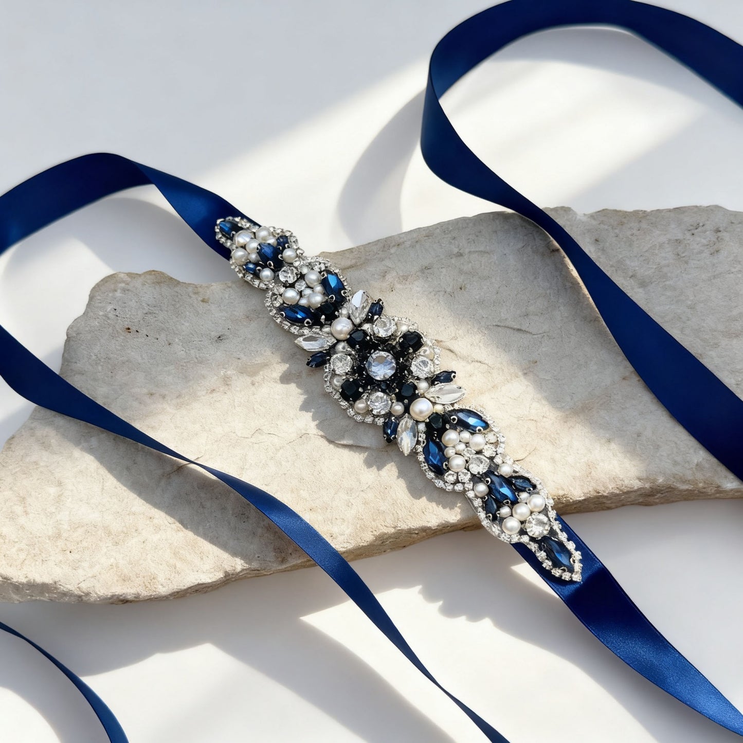 Navy Rhinestone Belt - Bridella BS162ML