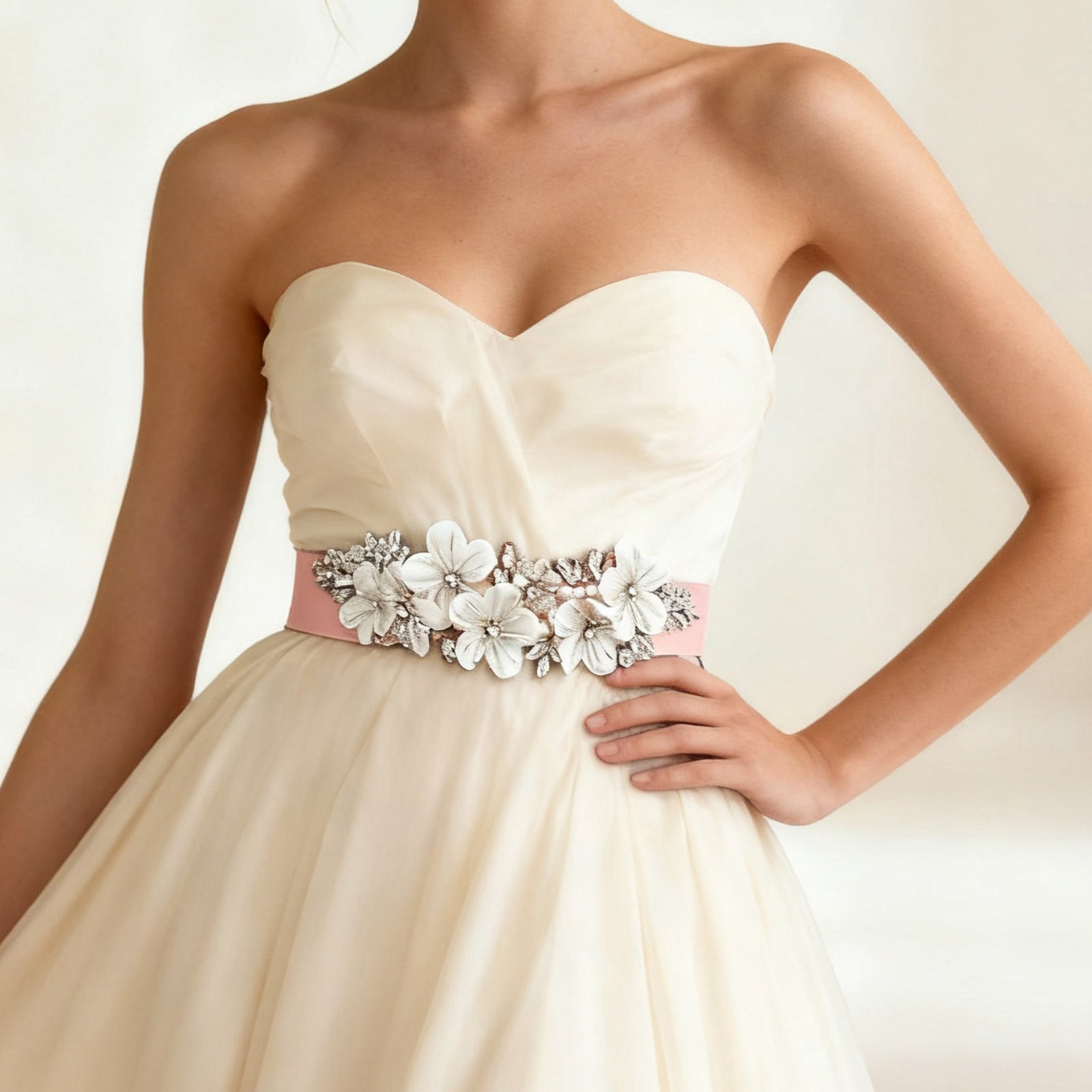 BS64 ivory rhinestone flower belt