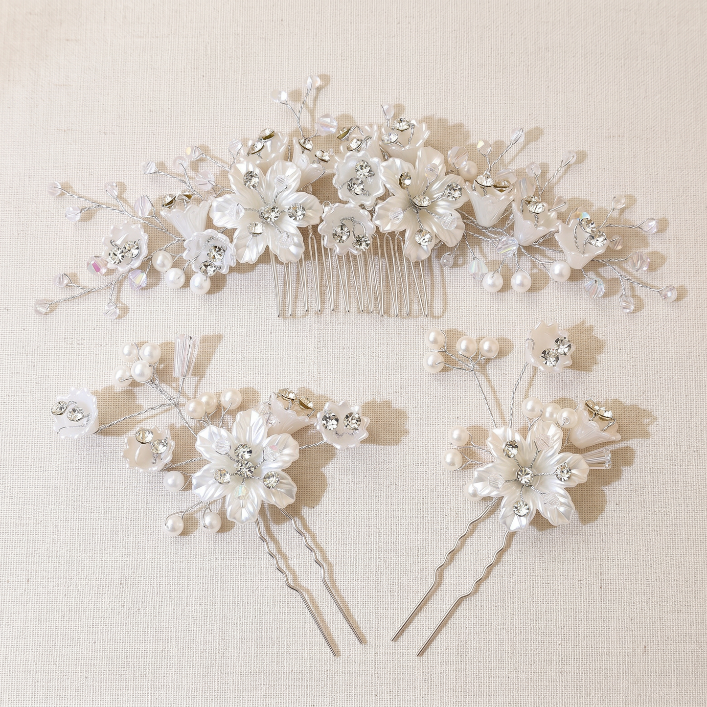 Pearl, Flower, Three Piece, Bride Headpiece Wedding