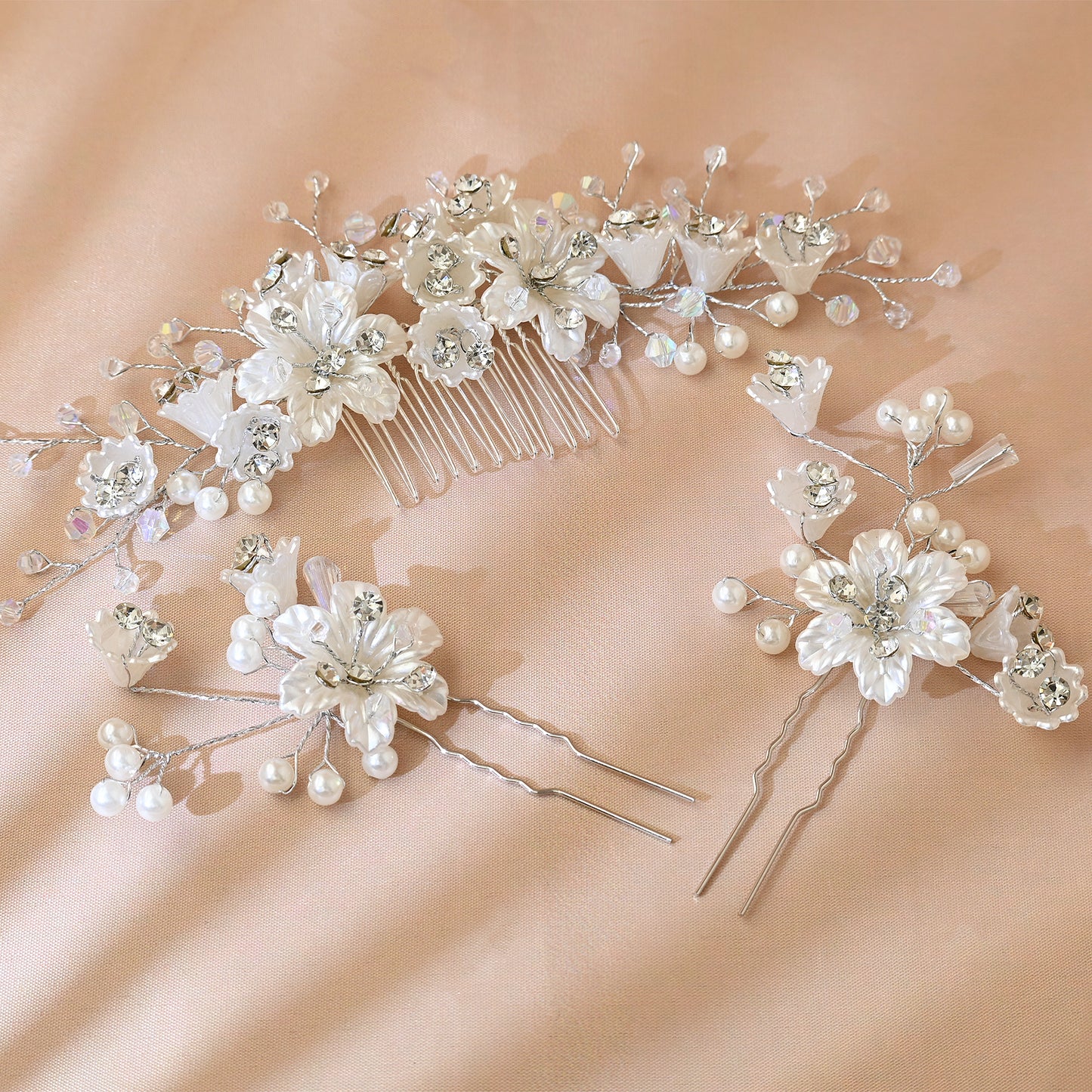 Pearl, Flower, Three Piece, Bride Headpiece Wedding