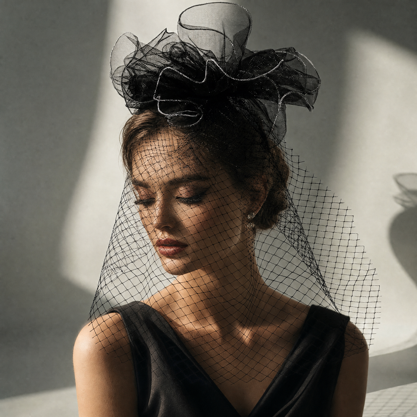 Black Floral Birdcage Bridal Blusher Veil Wedding Hair Accessory Vintage Face Veil - Bridella BMA02-B