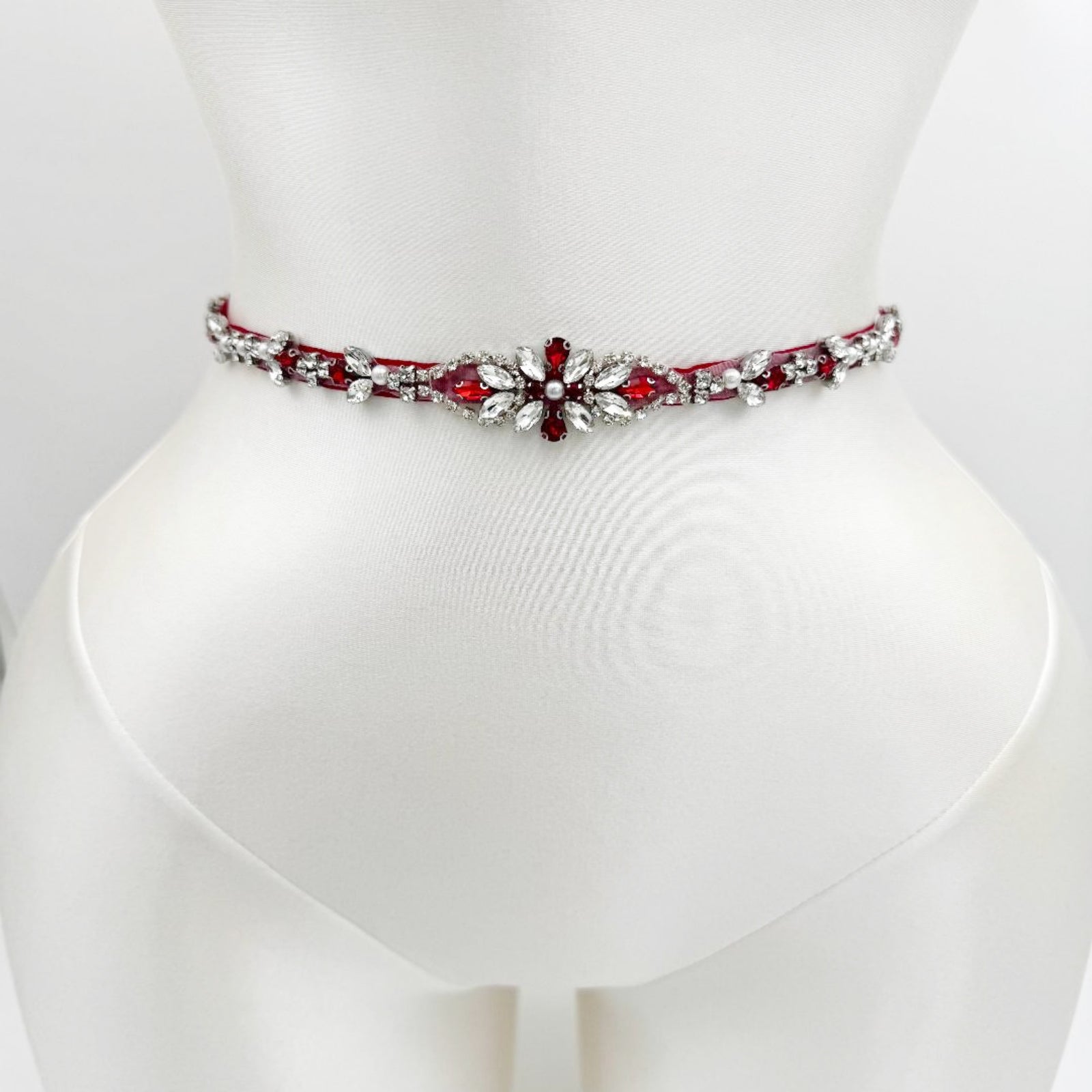 BS09R wine rhinestone pearl belt