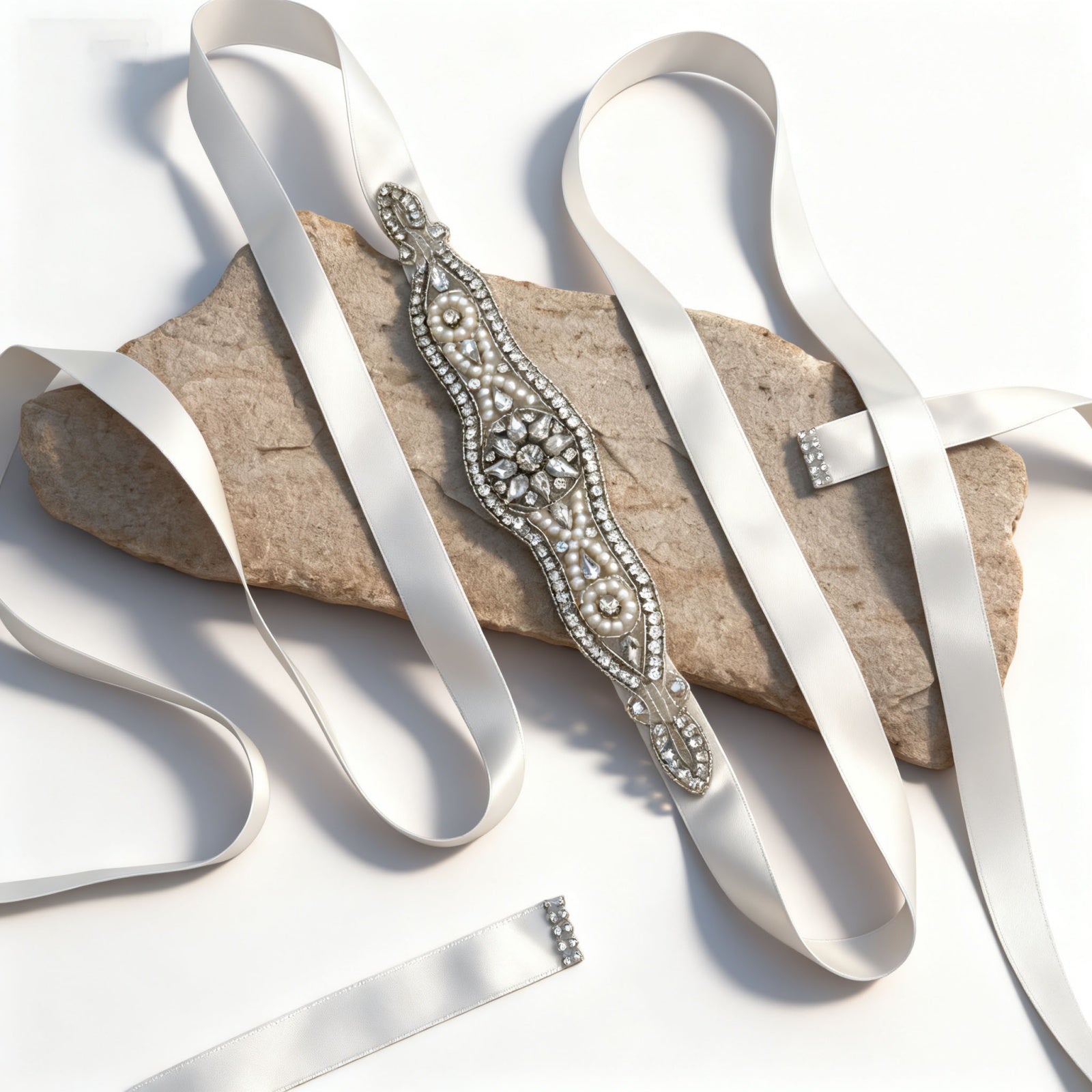 BS18 white rhinestone pearl belt