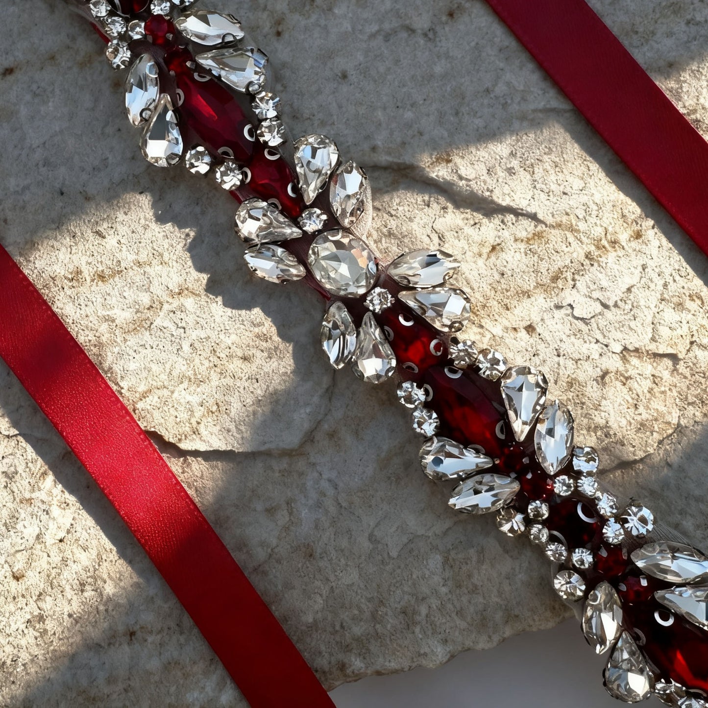 BS43R burgundy rhinestone belt
