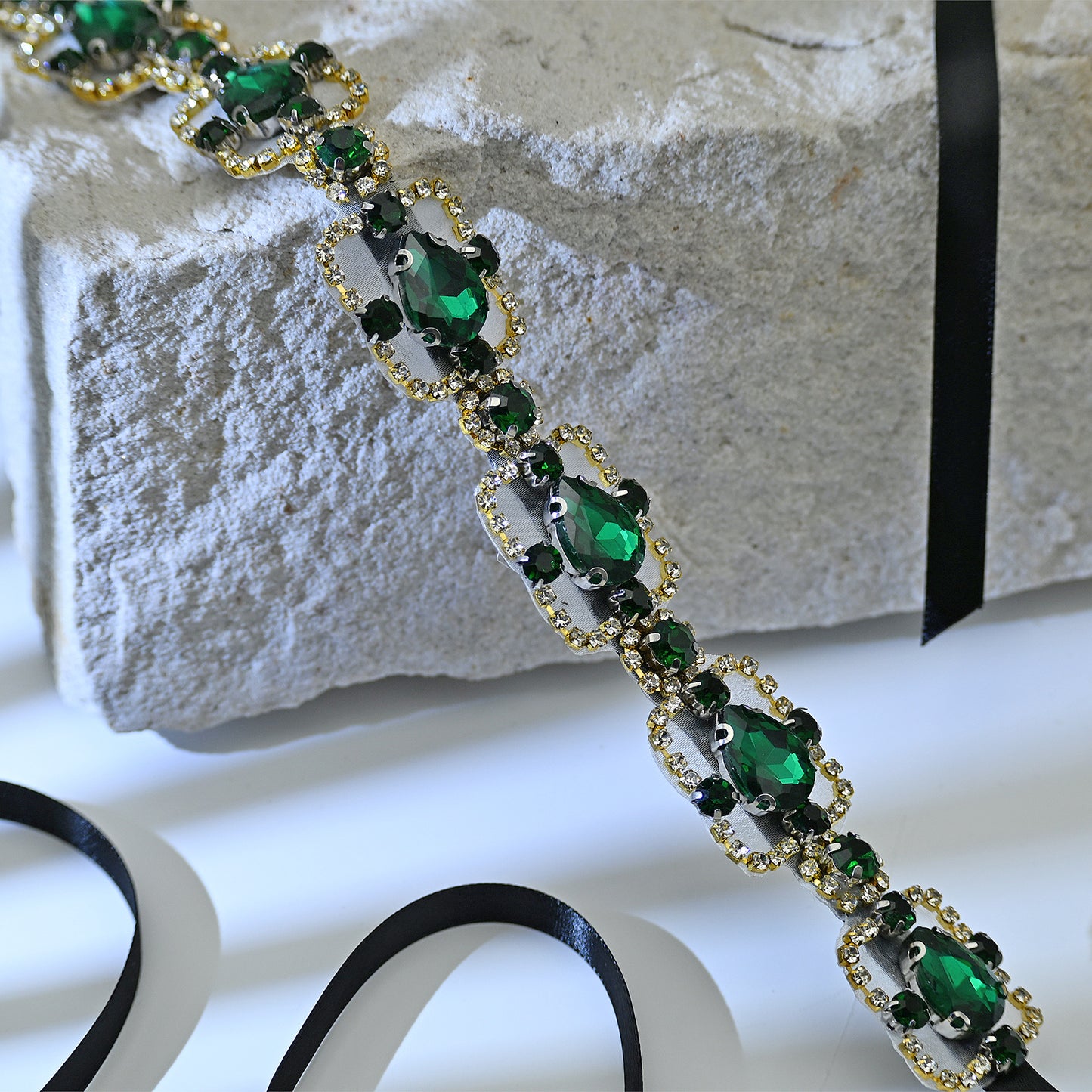 Bridella BS218KL Green Rhinestone & Pearl Belt