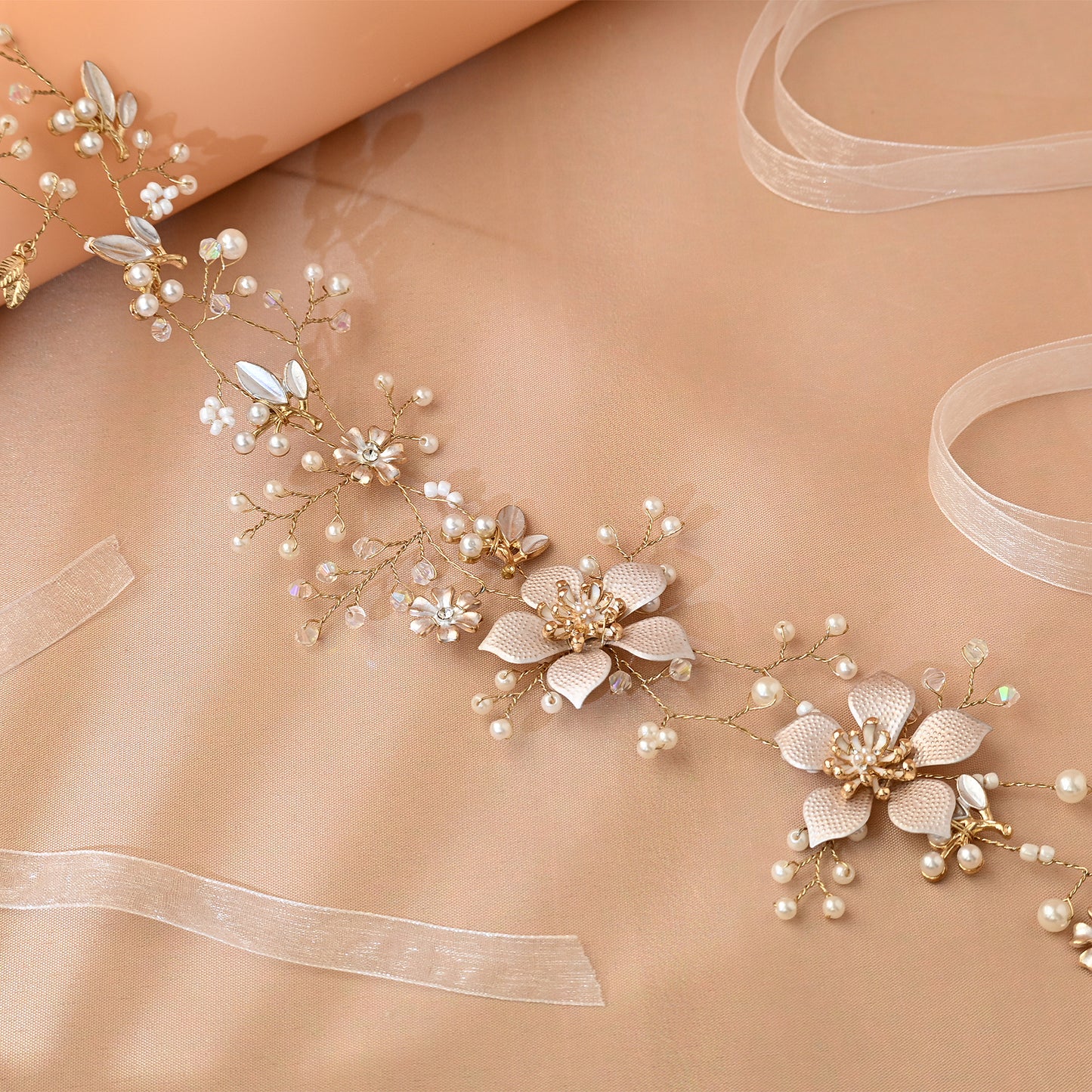 Bridella BHP357-G Gold Pearl & Alloy Headband