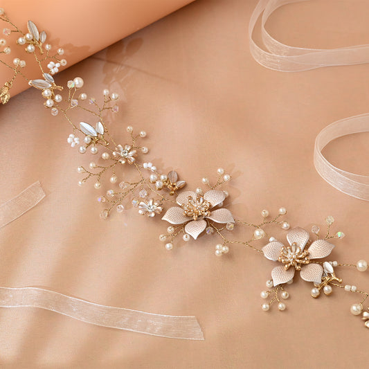 Bridella BHP357-G Gold Pearl & Alloy Headband