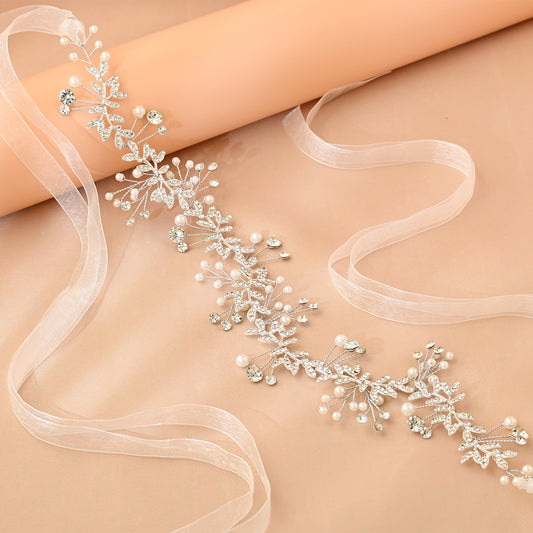 Bridella BHP233-S Silver Rhinestone & Pearl Headband