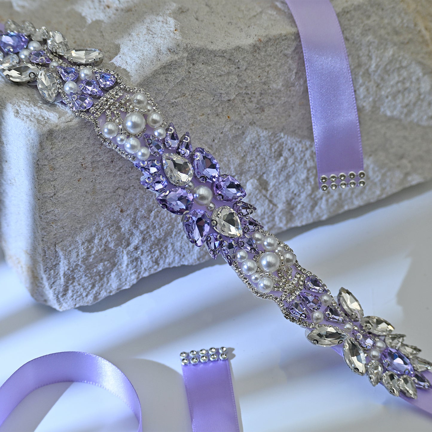 Bridella BS258-light purple Lavender Rhinestone & Pearl Belt