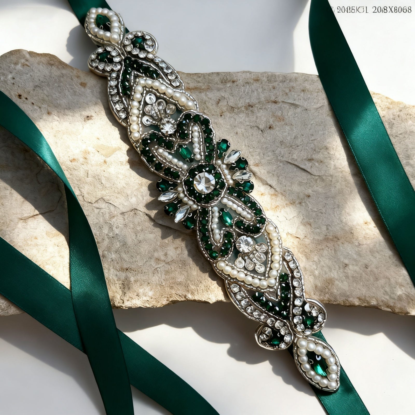 BS208KL emerald rhinestone pearl belt