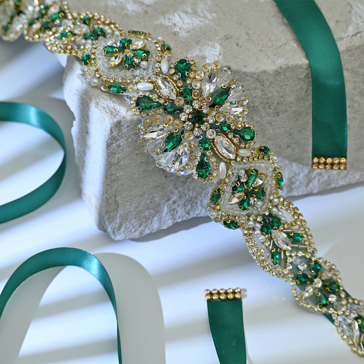 Bridella BS433GKL Green Rhinestone & Pearl Accessory
