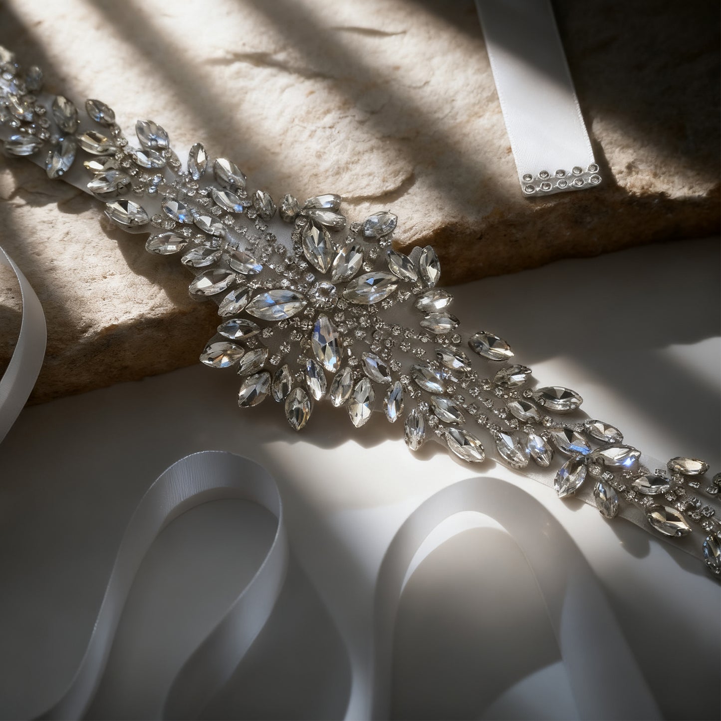 Bridella BS11-White Silver Rhinestone Belt