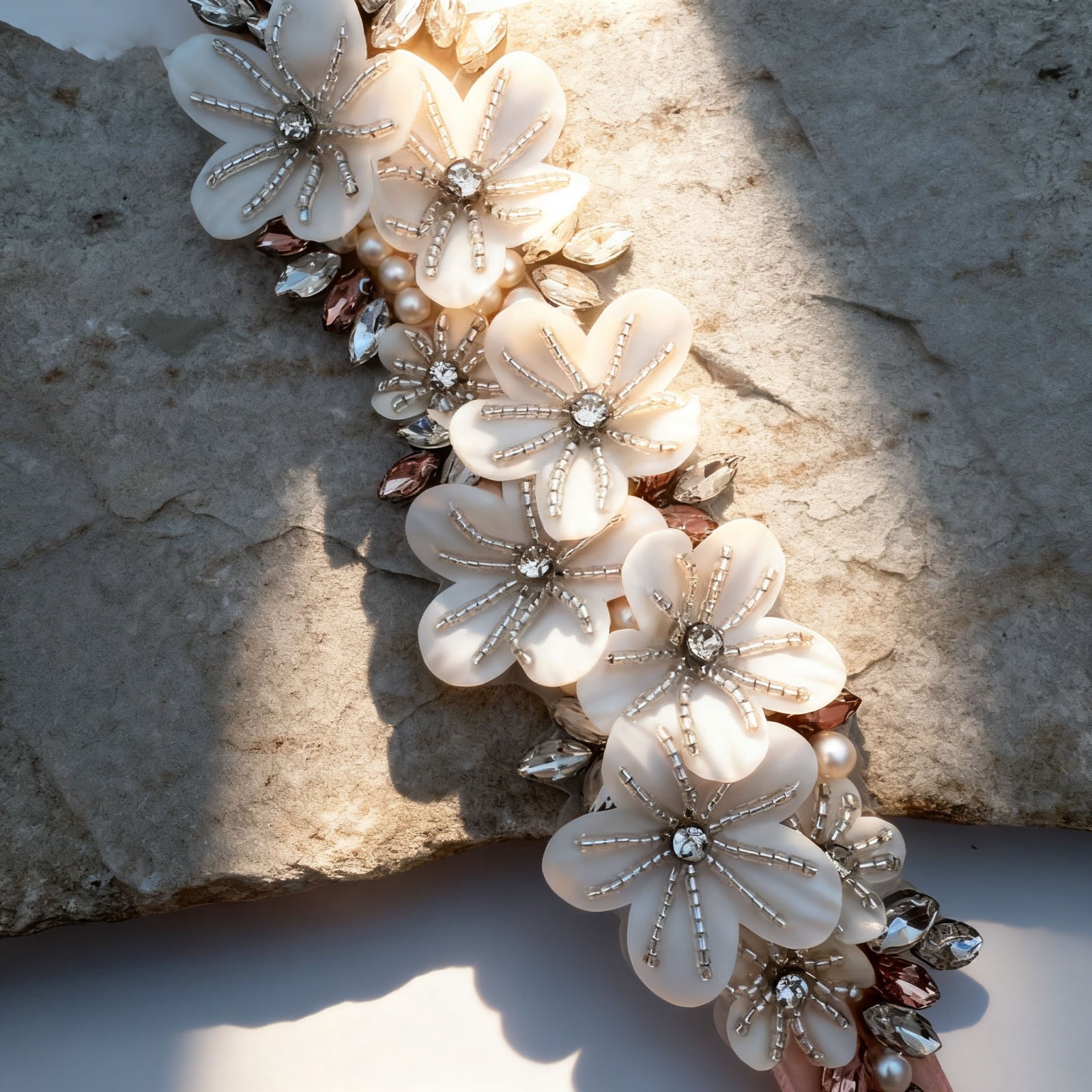 BS64 ivory rhinestone flower belt