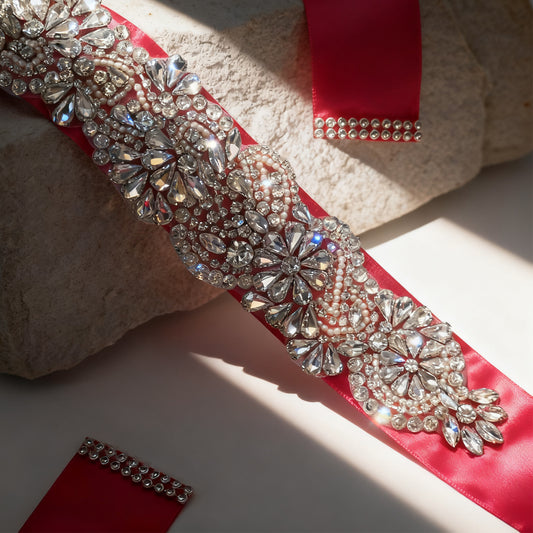 Bridella BS120 Red Rhinestone Belt