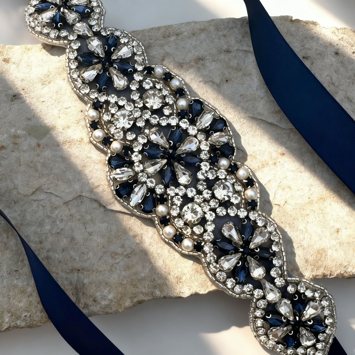 BS94ML navy rhinestone belt