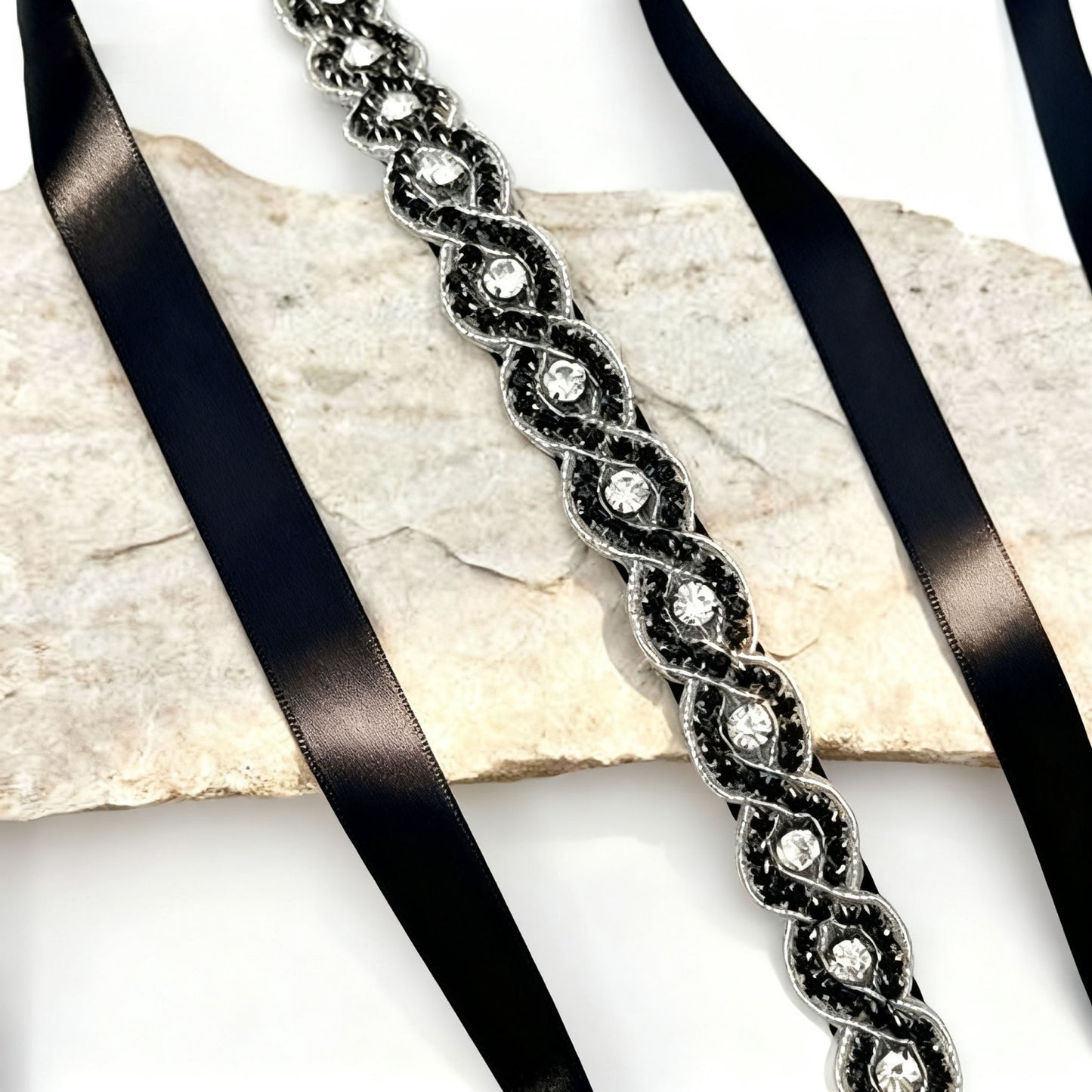 Black Rhinestone Belt - Bridella BS28BK
