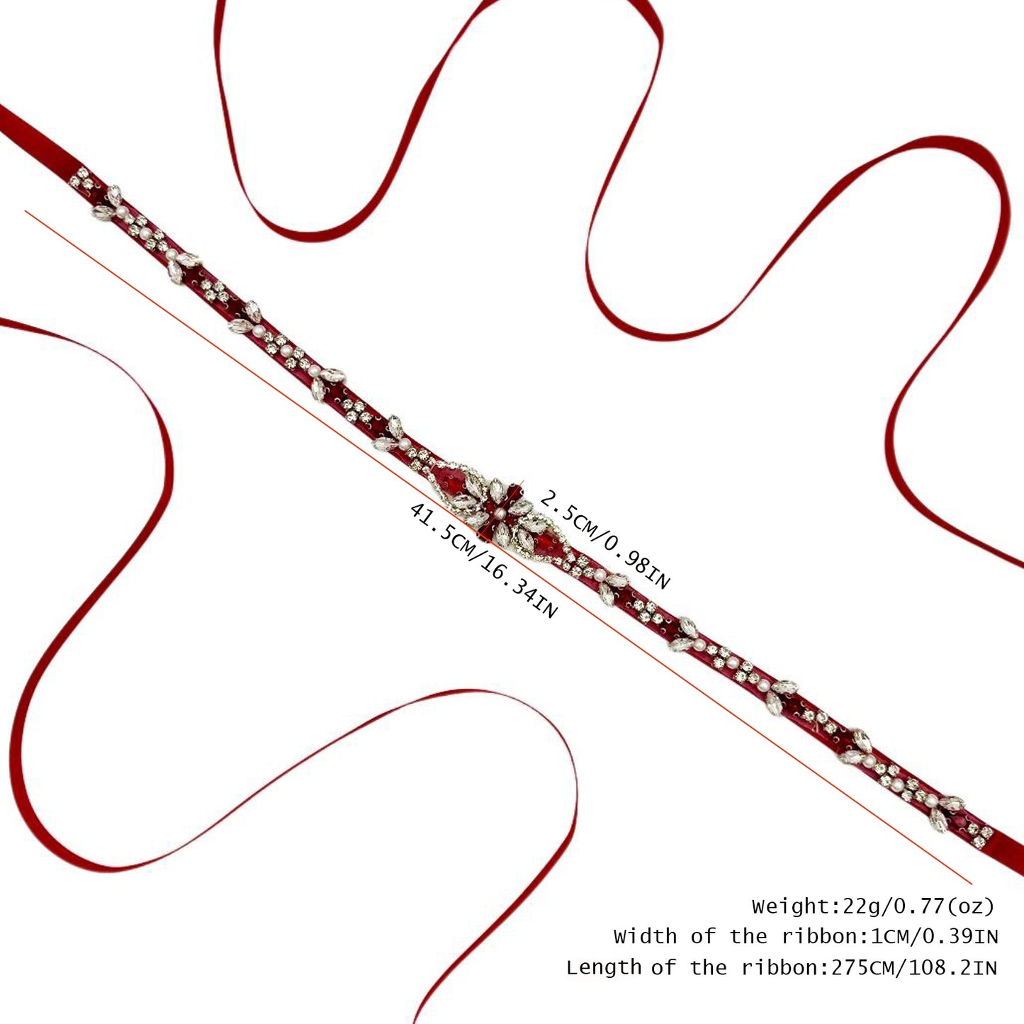 BS09R wine rhinestone pearl belt