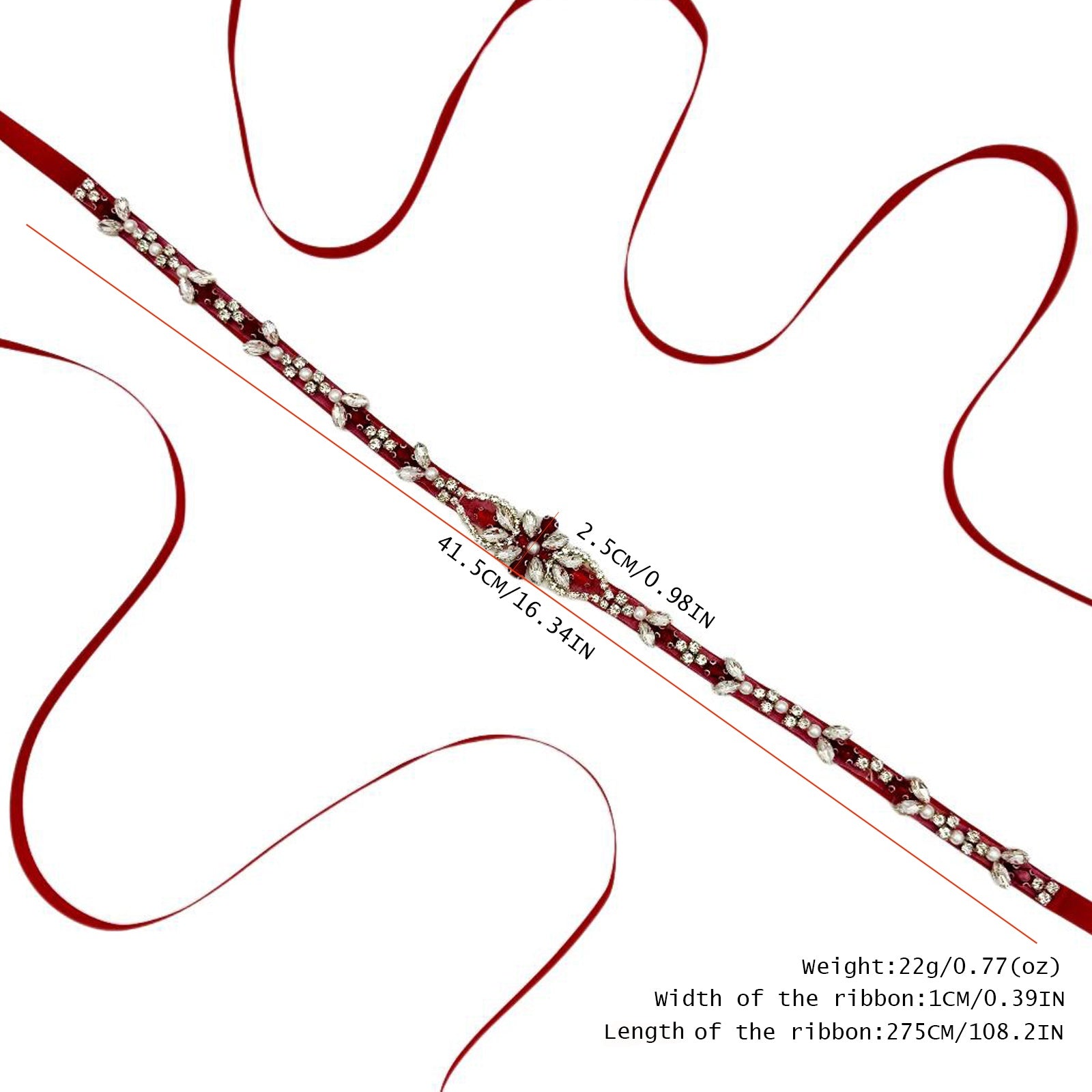 BS09R wine rhinestone pearl belt