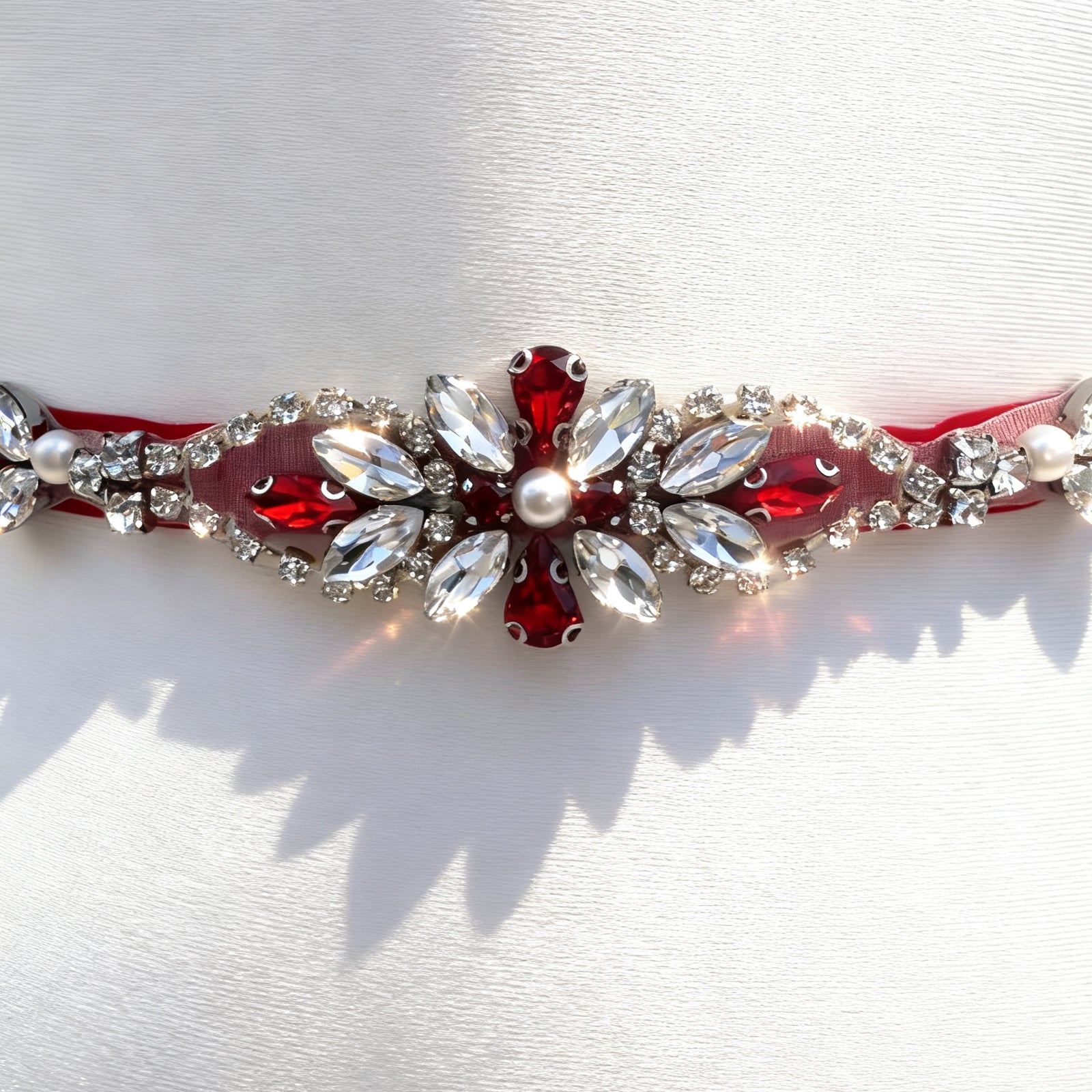 BS09R wine rhinestone pearl belt