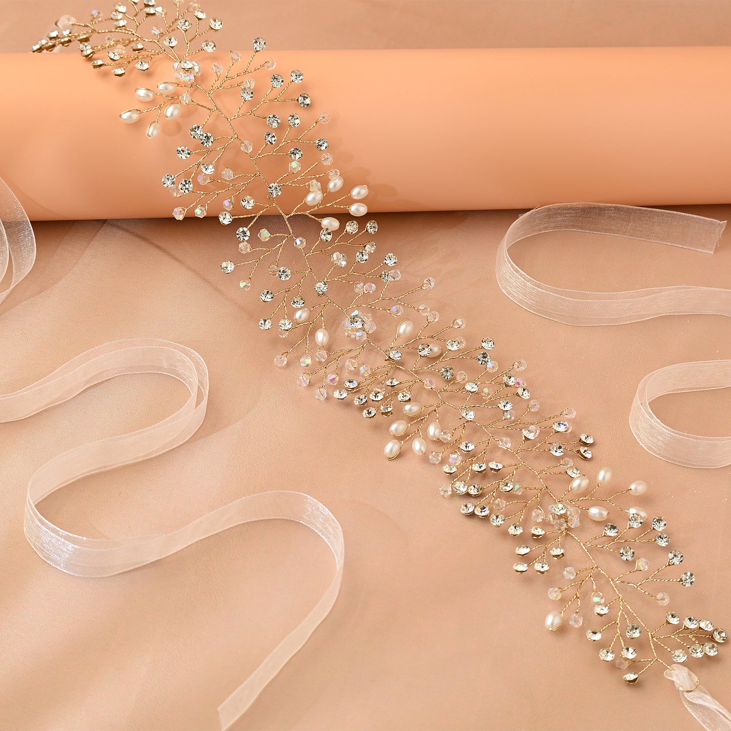 Bridella BHP10-G Gold Rhinestone & Pearl Tiara