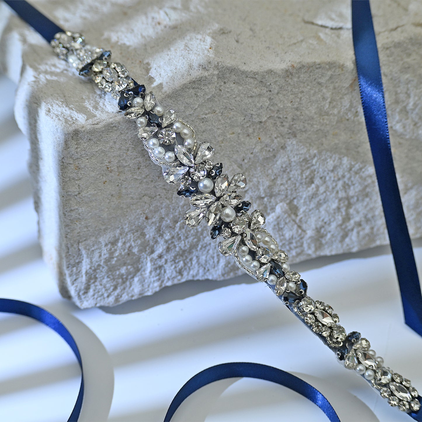 Bridella BS93ML Navy Rhinestone & Pearl Belt