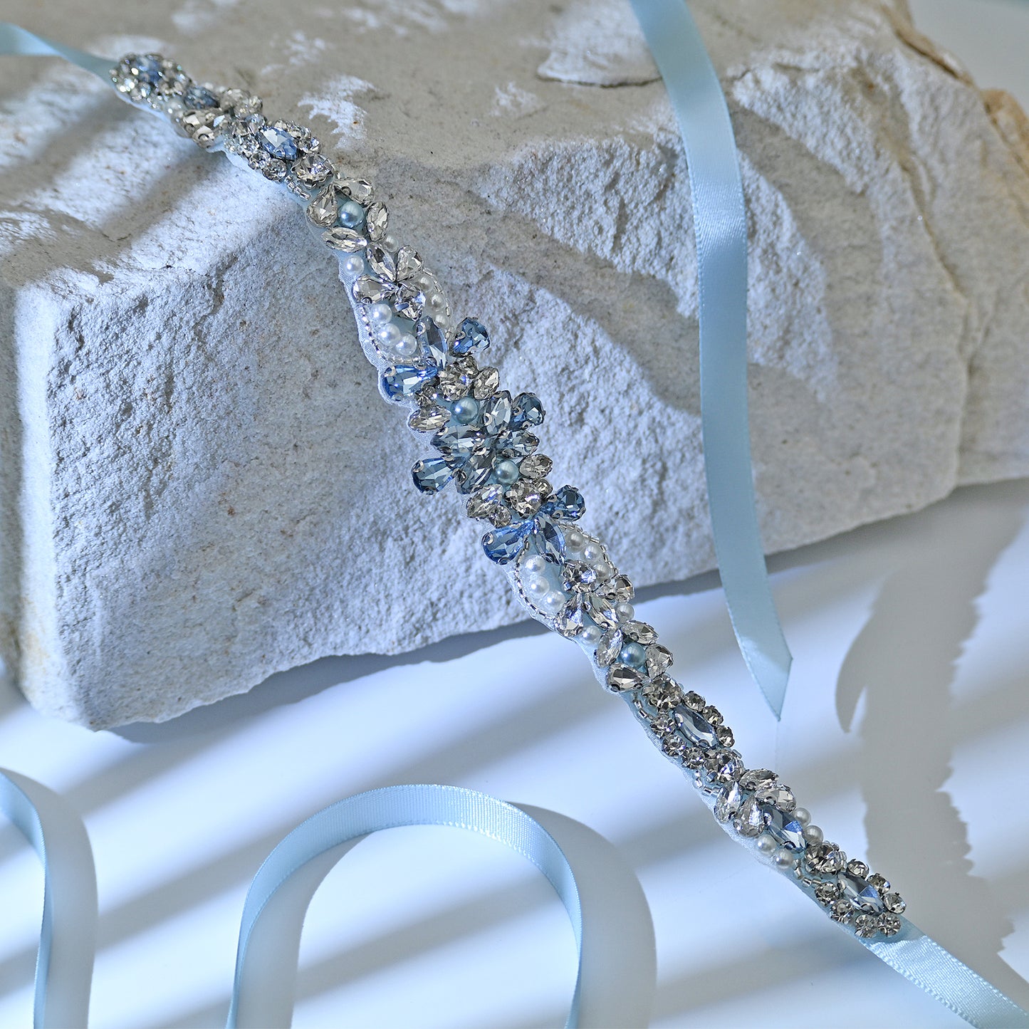 Bridella BS93QL Light Blue Rhinestone & Pearl Belt