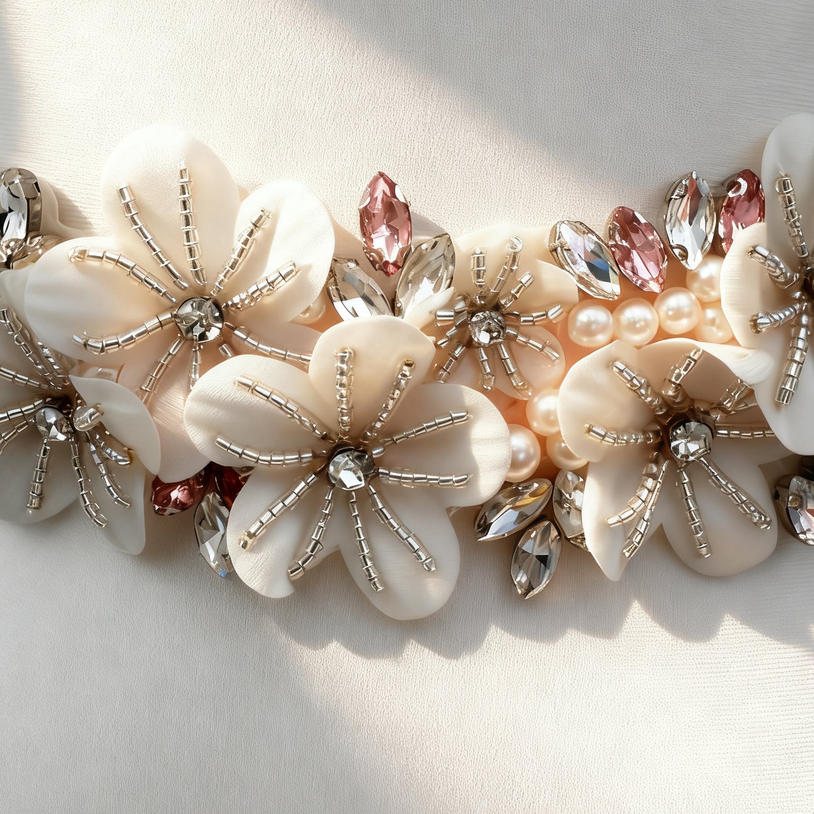 BS64 ivory rhinestone flower belt