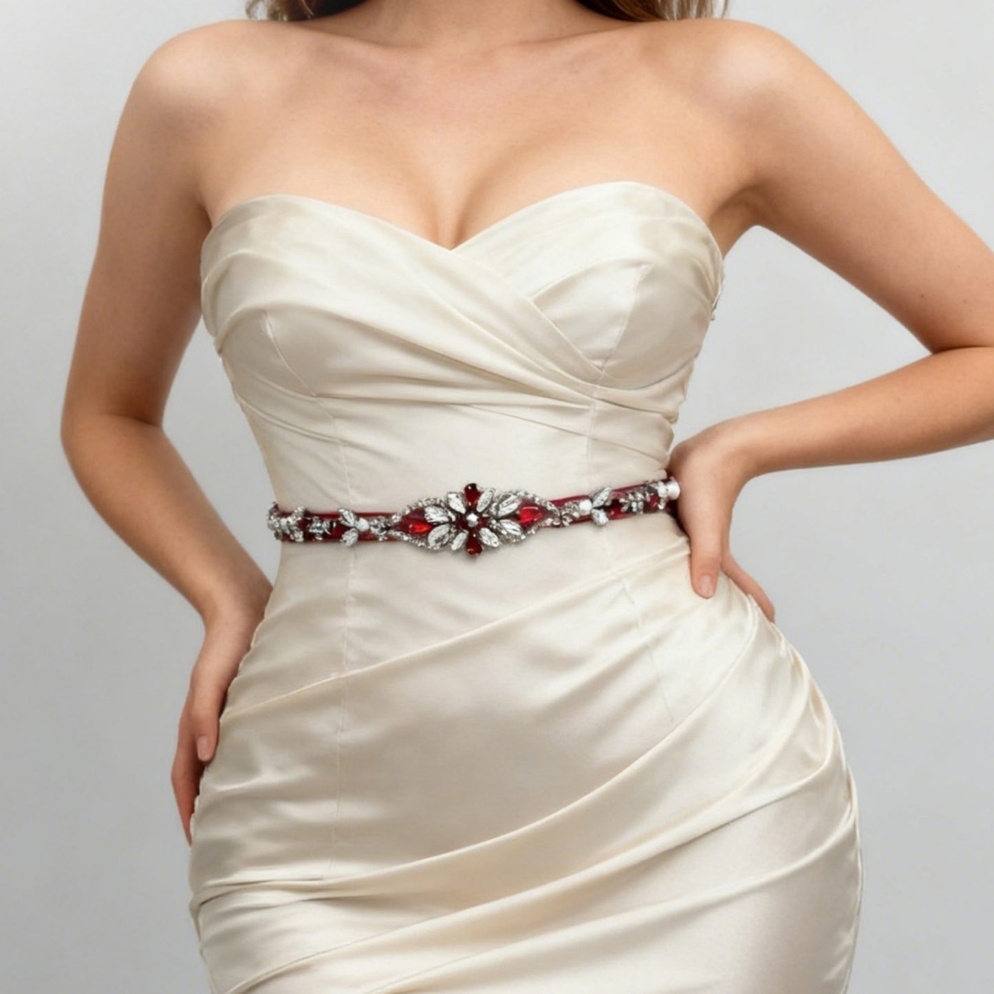 BS09R wine rhinestone pearl belt