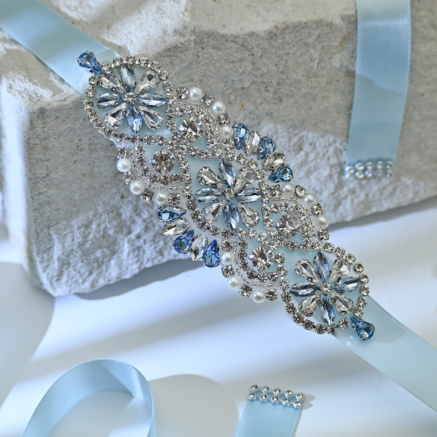 Bridella BS76QL Baby Blue Rhinestone Belt