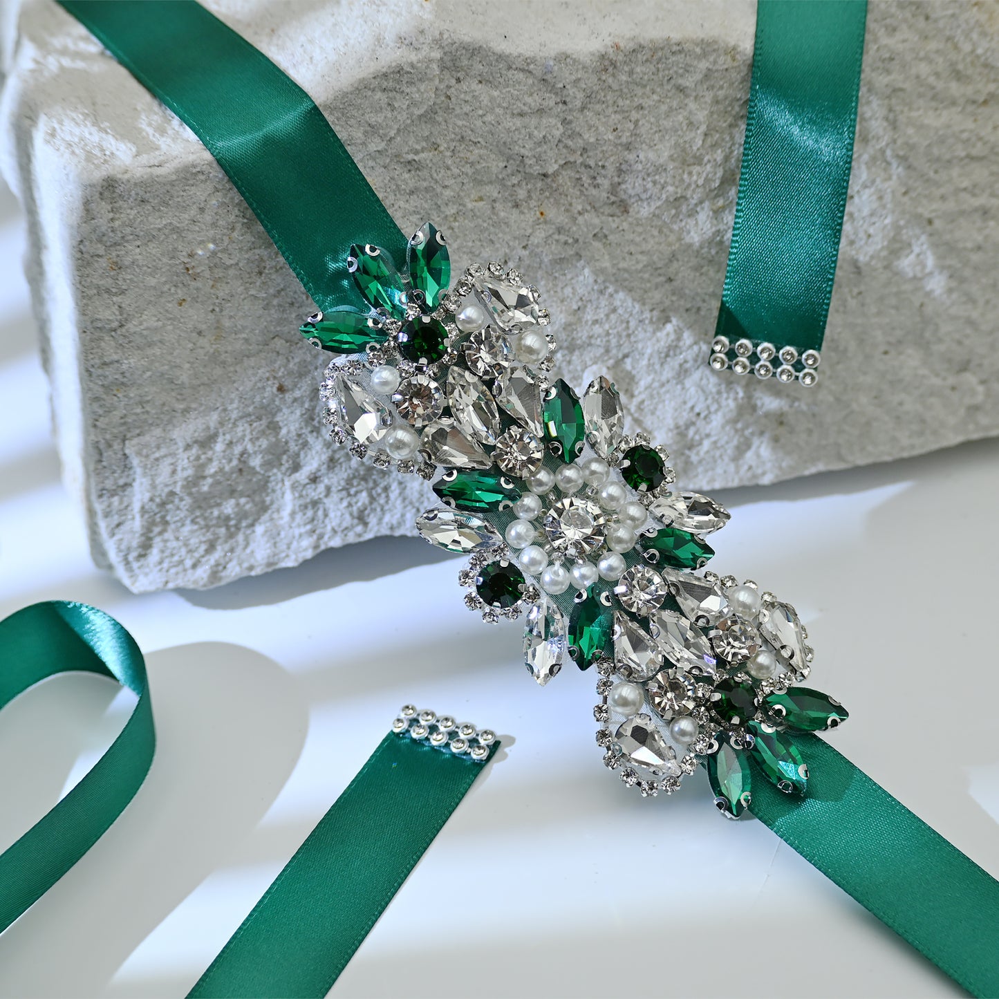 Bridella BS86KL Green Rhinestone & Pearl Belt