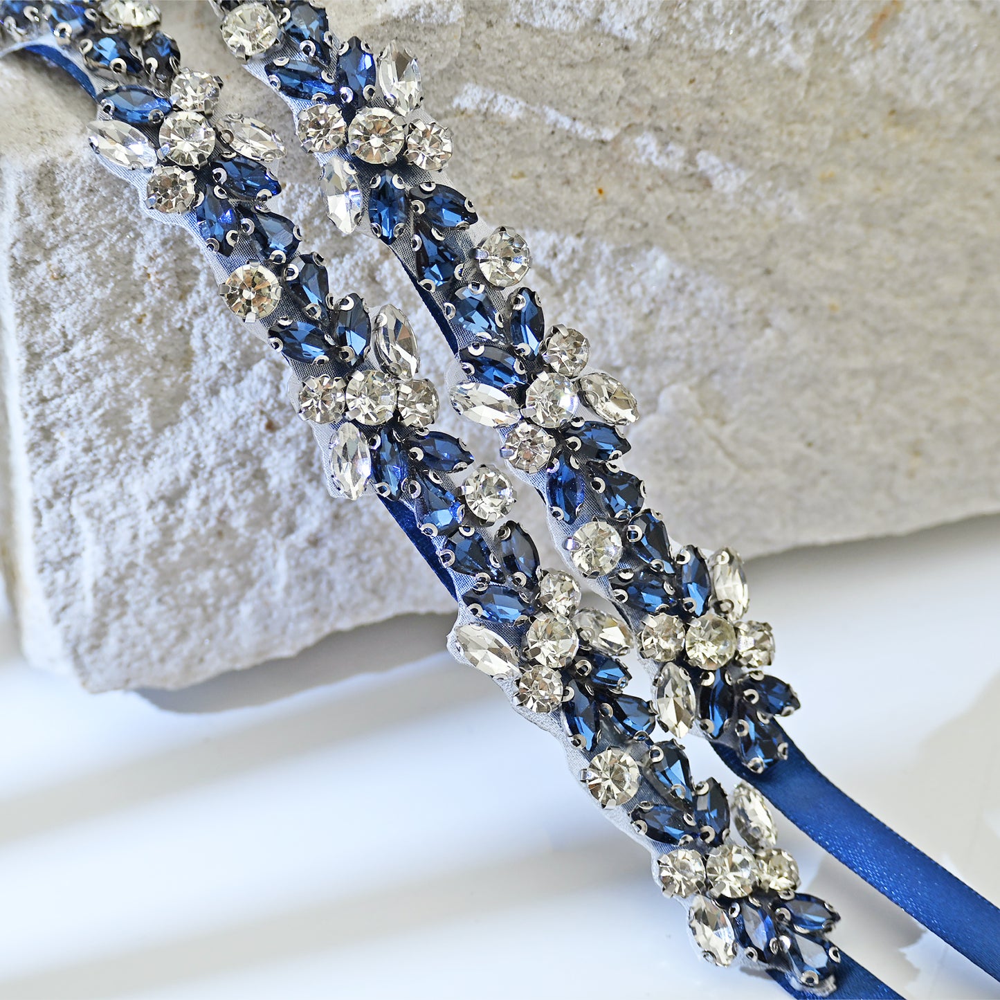 Navy Rhinestone Bridal Dress Belt for Wedding - Bridella BS437ML