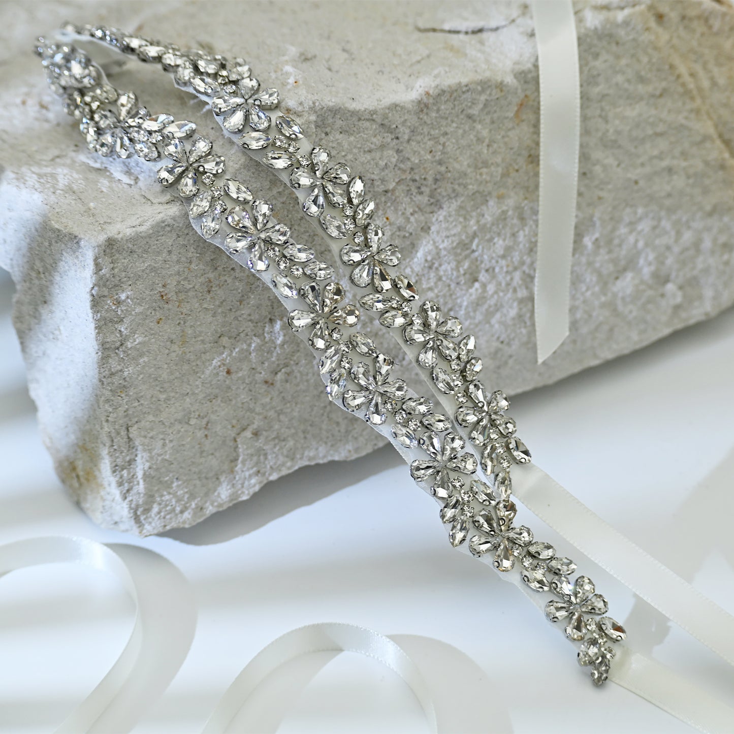 Bridella BS37 Off White Rhinestone Belt