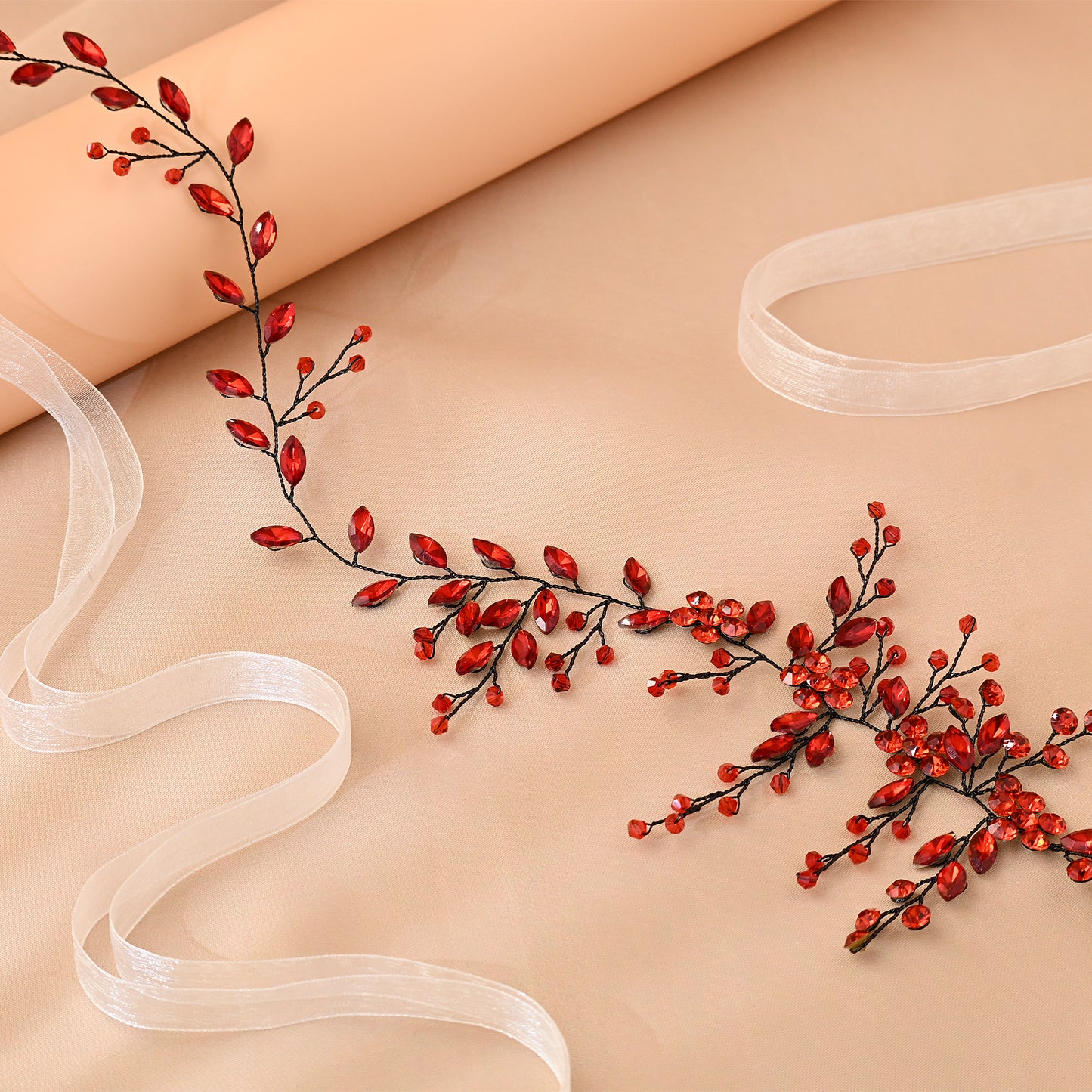 Bridella BHP65-R Red Rhinestone & Crystal Headband