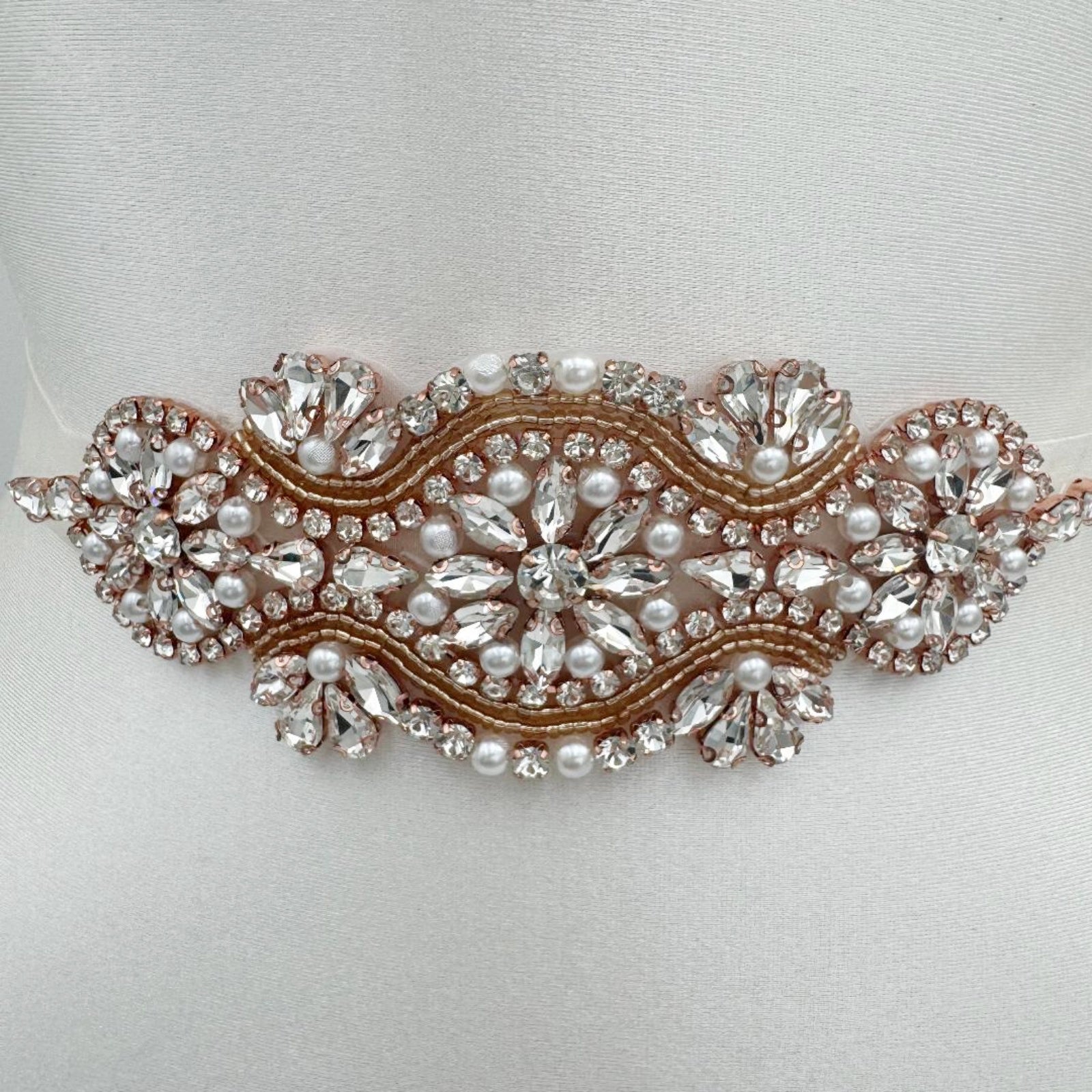 BS05RG rose gold rhinestone pearl belt