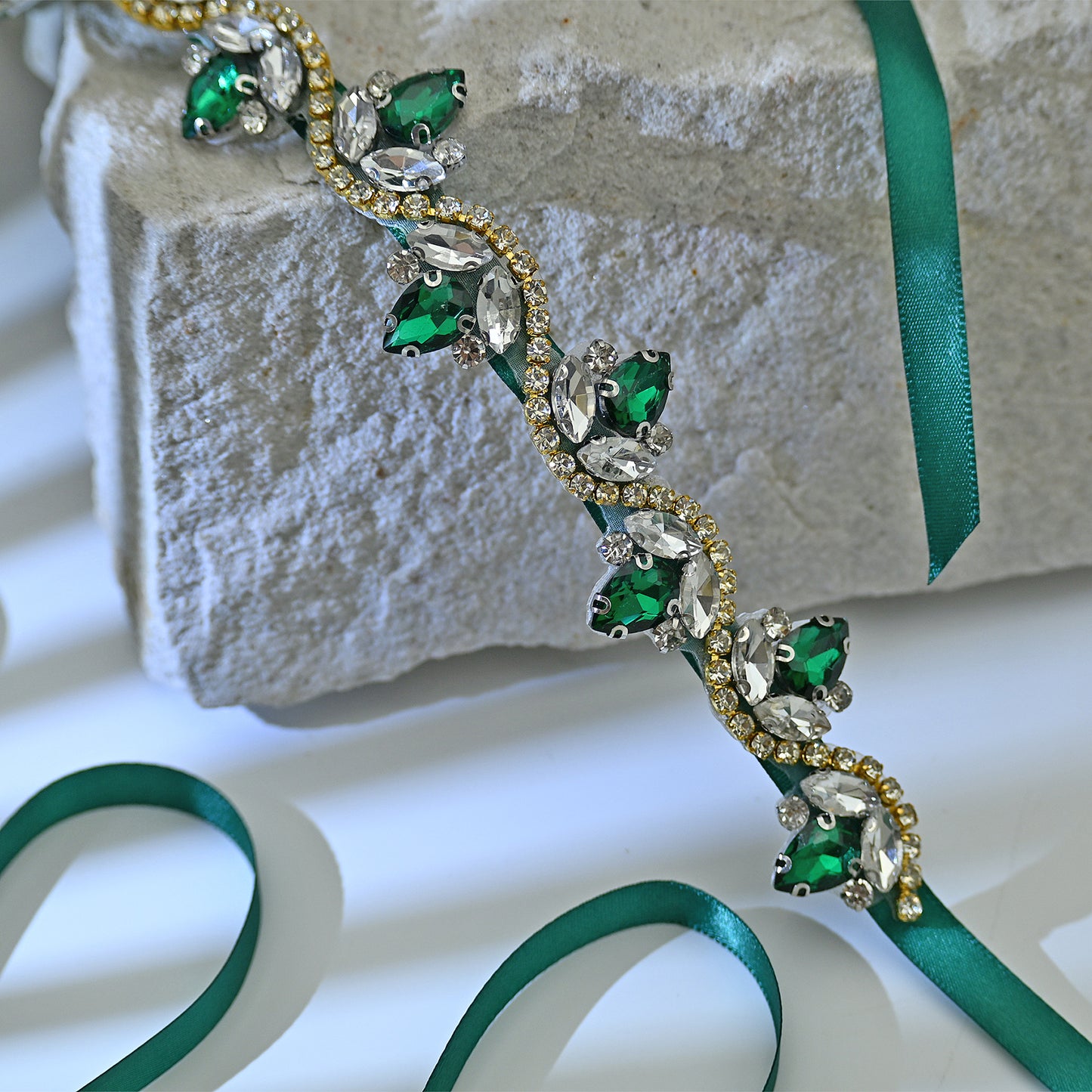 Bridella BS211KL-Green Ribbon Emerald Rhinestone Belt