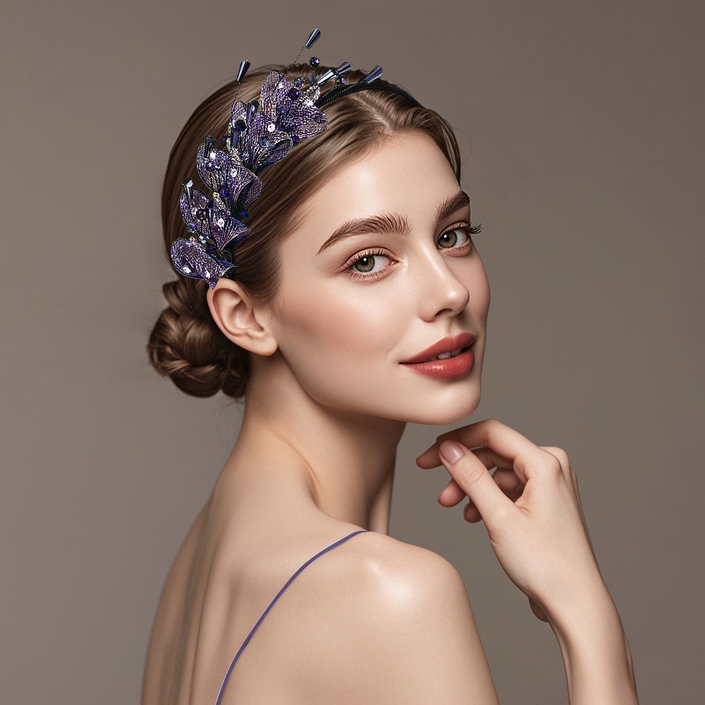Purple Crystal Leaf Headband Bridal Hair Accessories - Bridella-BYXA27