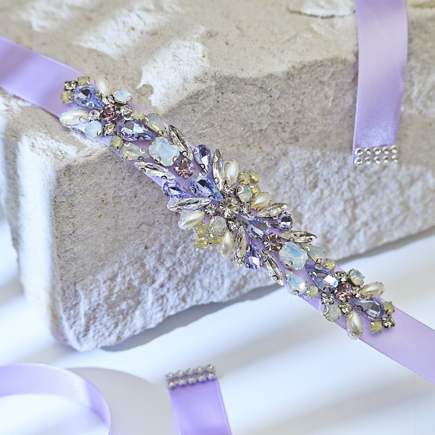 Lavender Rhinestone Bridal Dress Belt for Wedding - Bridella BS451L