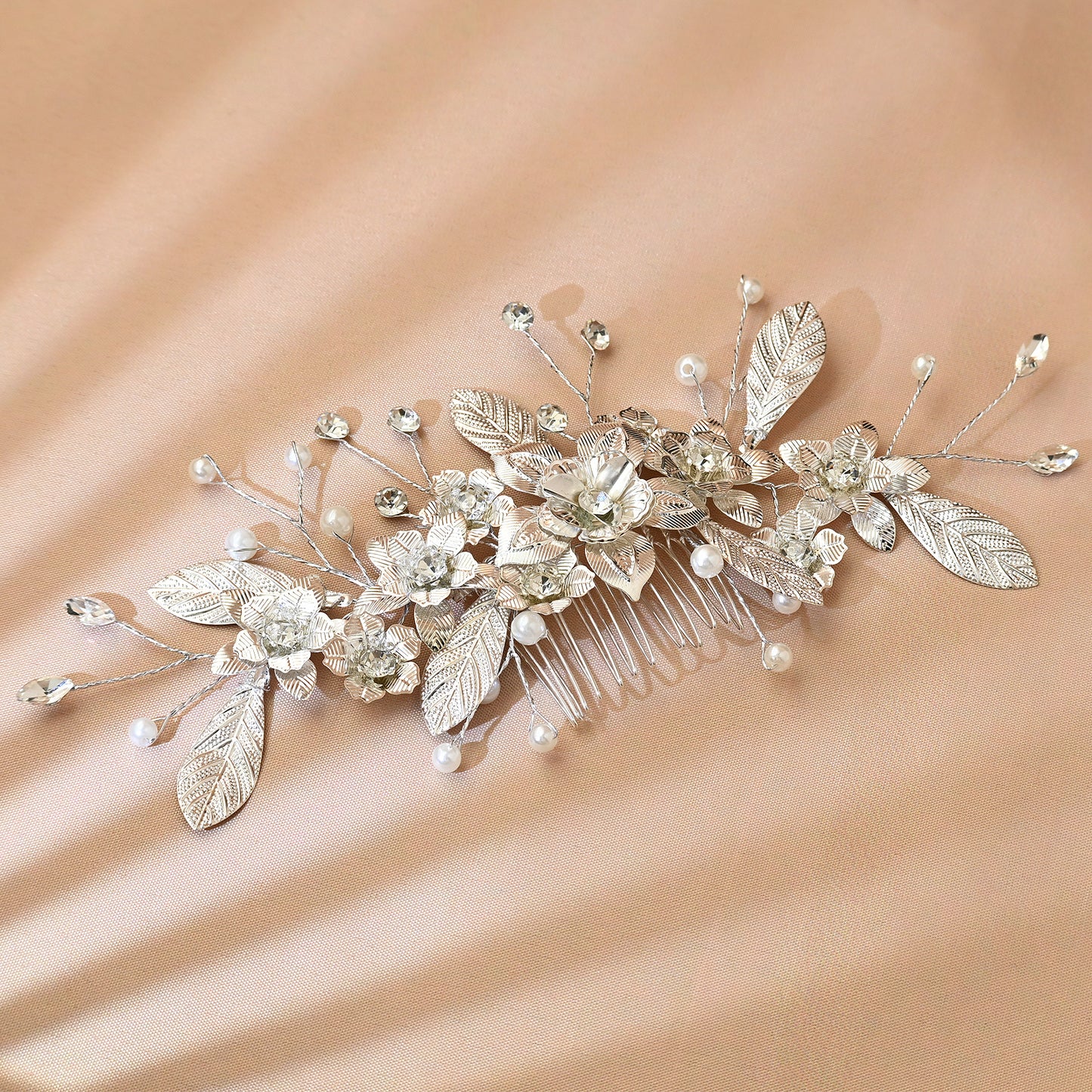 Bridella BHP520-S Silver Rhinestone & Pearl Hair Comb